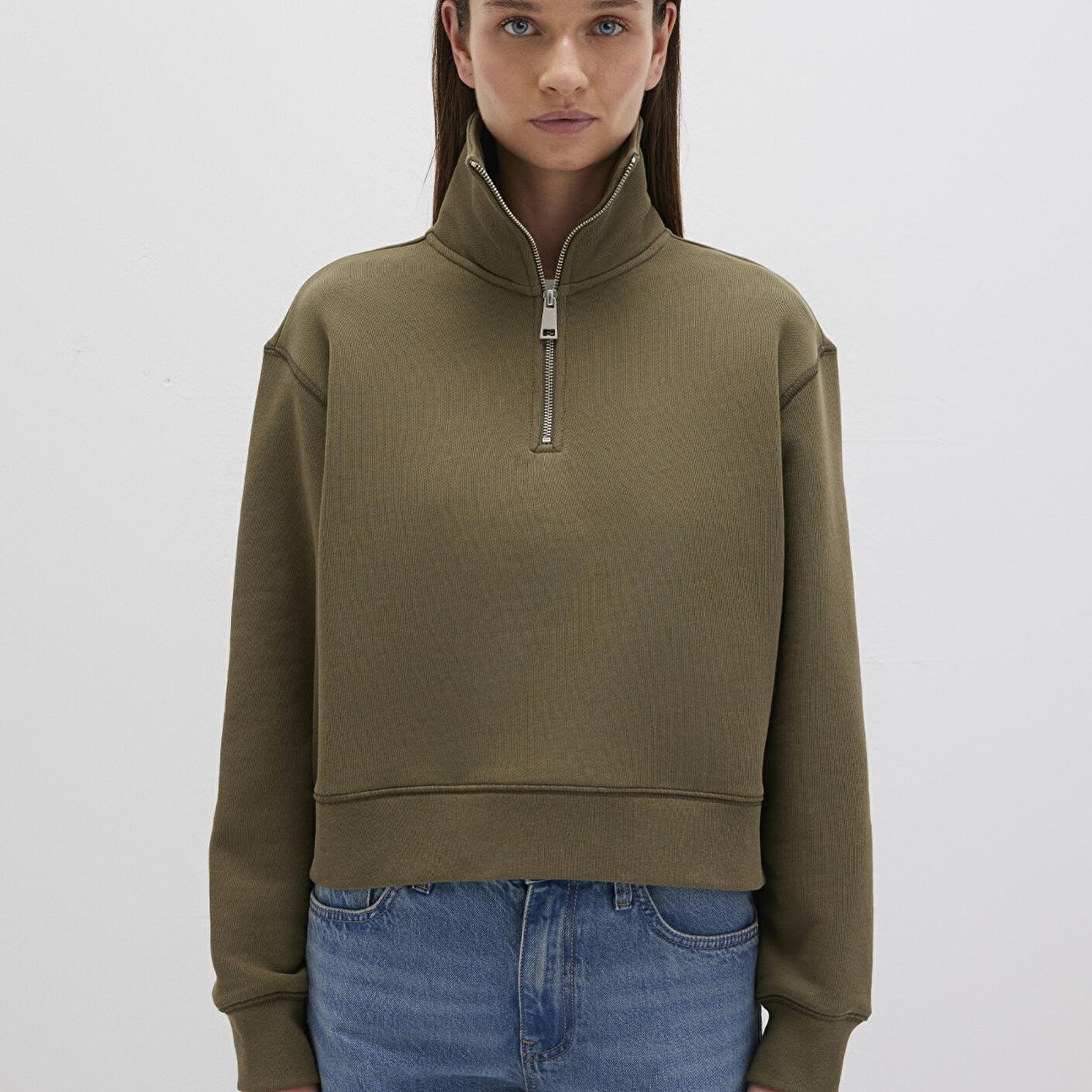 Mavi Yarı Fermuarlı Haki Sweatshirt 1S10391-71589