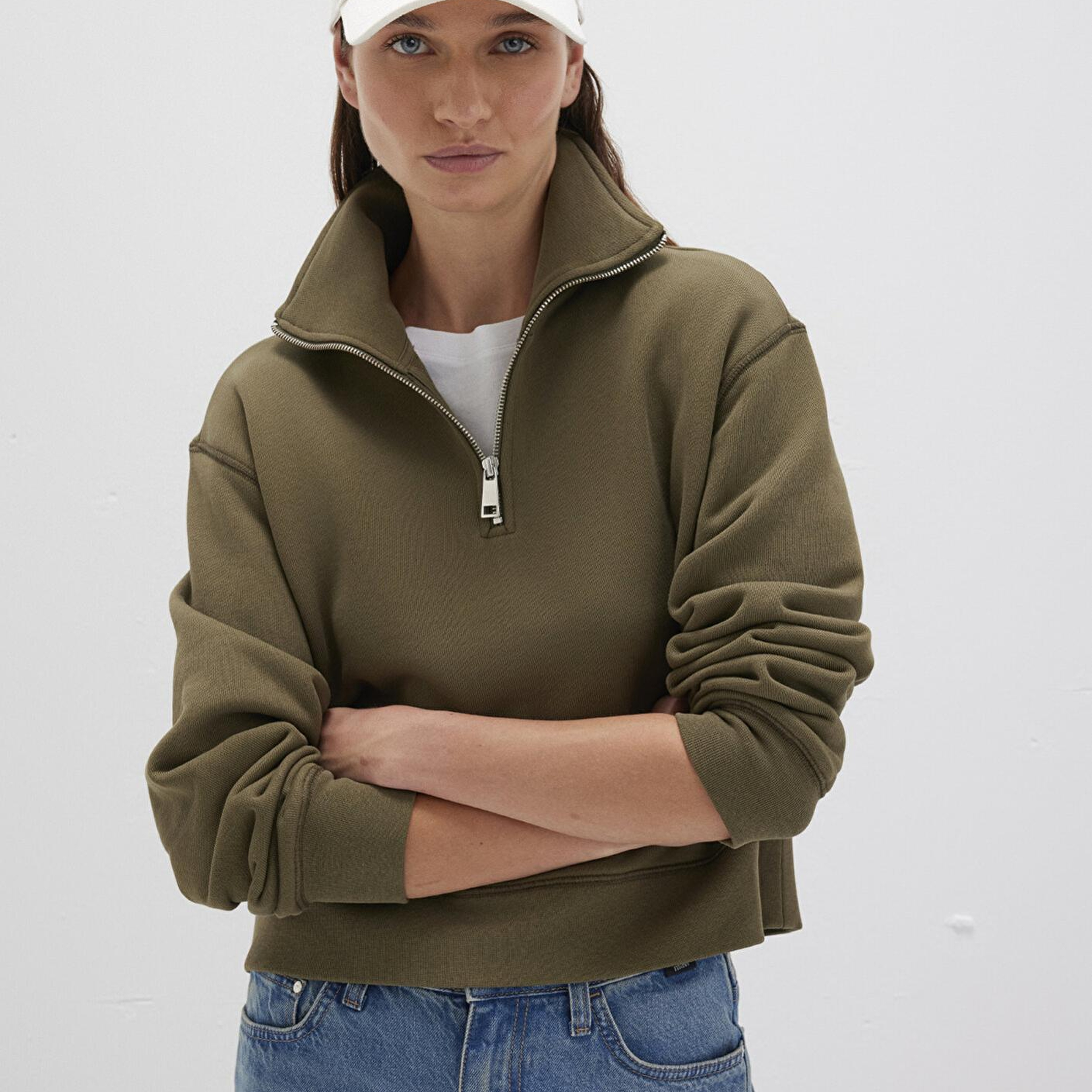 Mavi Yarı Fermuarlı Haki Sweatshirt 1S10391-71589