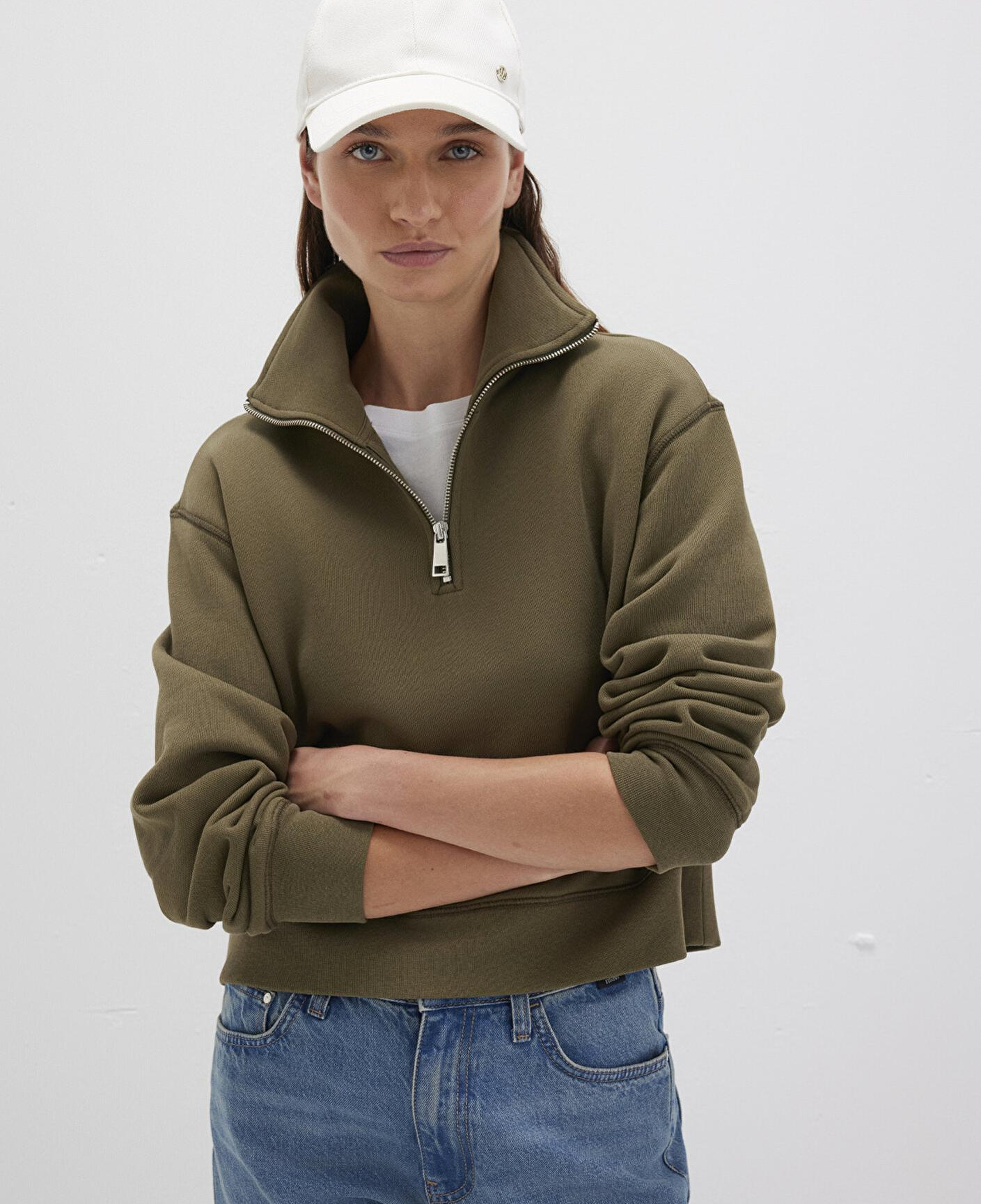 Mavi Yarı Fermuarlı Haki Sweatshirt 1S10391-71589