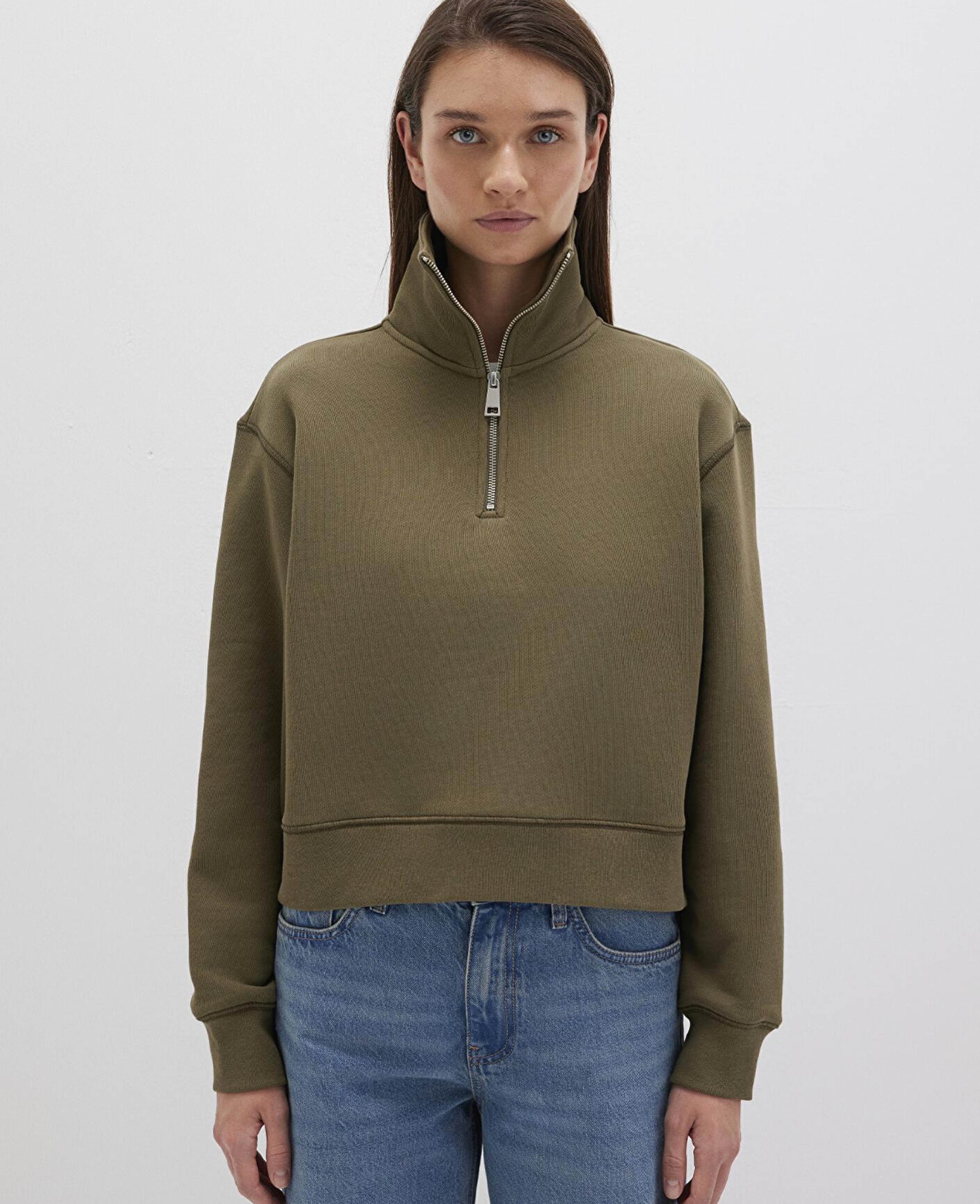 Mavi Yarı Fermuarlı Haki Sweatshirt 1S10391-71589