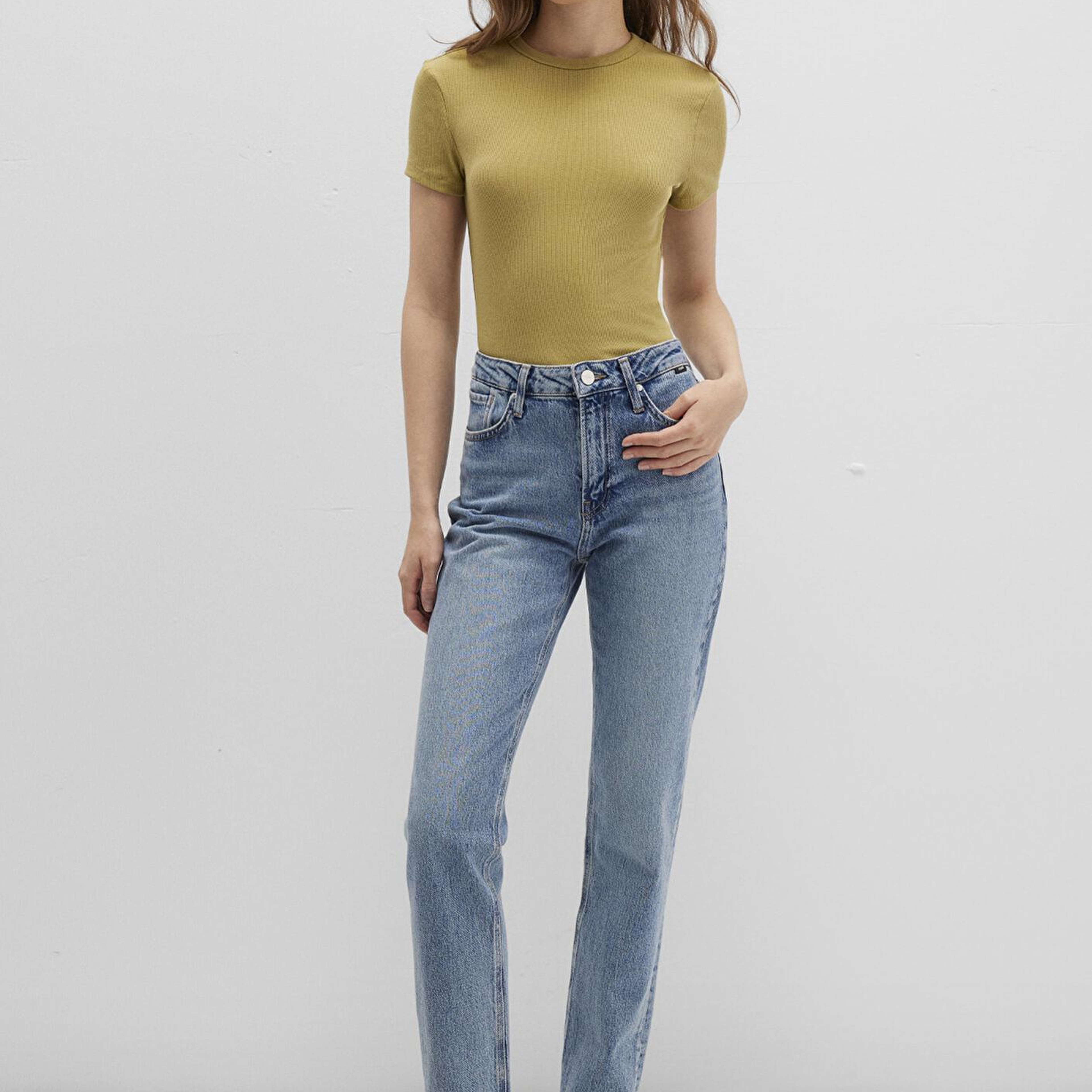 Mavi Yeşil Basic Tişört Fitted / Vücuda Oturan Kesim 1613081-70217