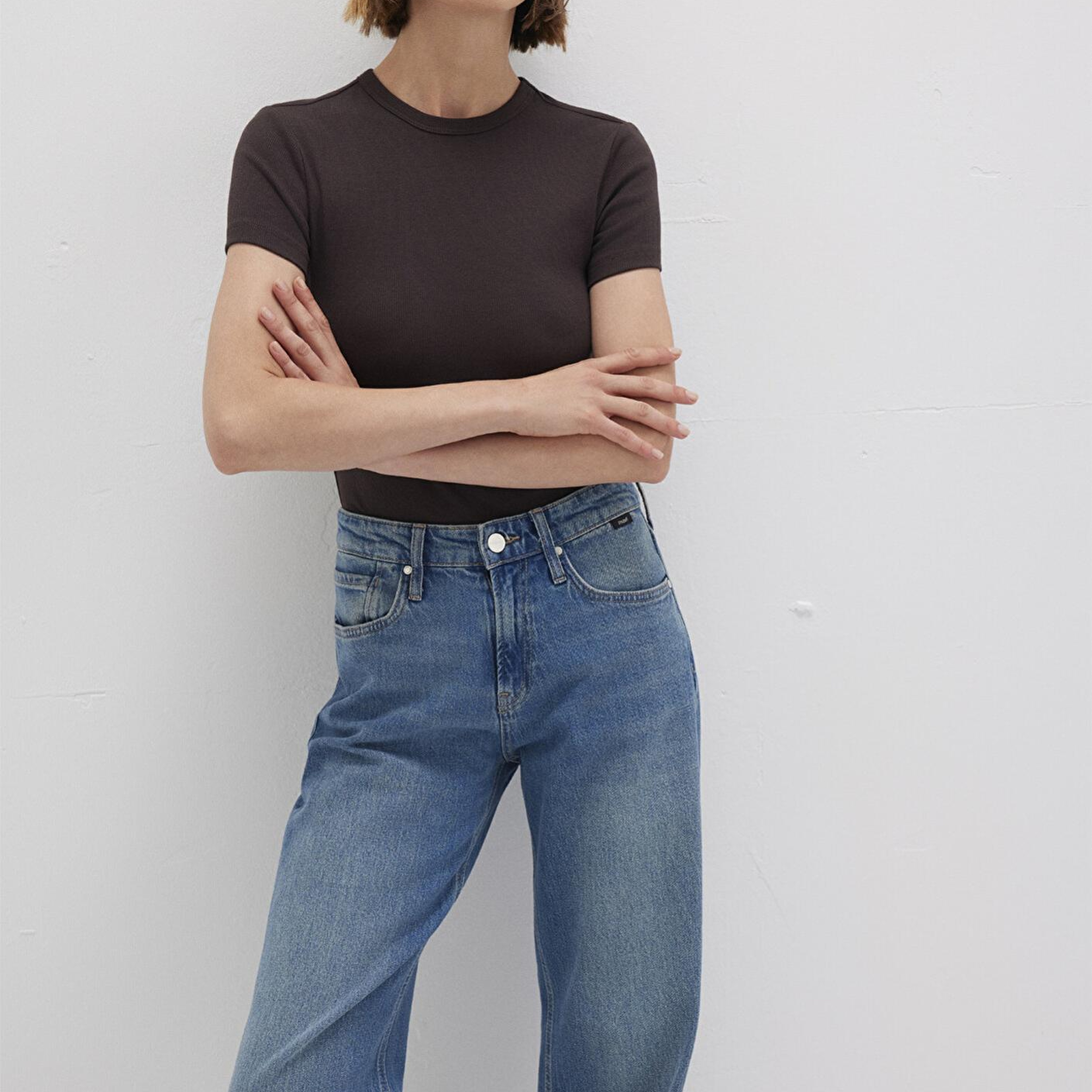 Mavi Kahverengi Basic Tişört Fitted / Vücuda Oturan Kesim 1613081-70240