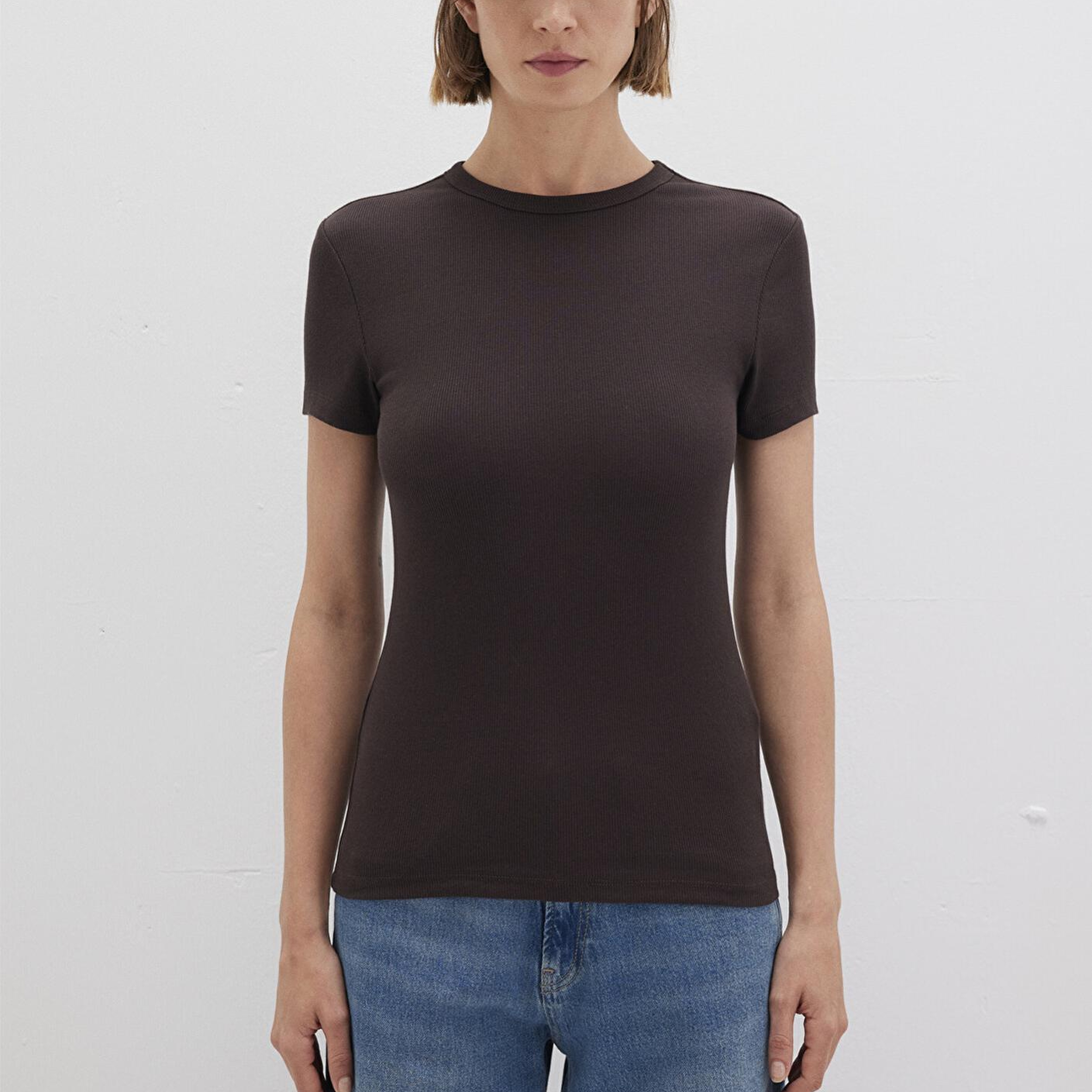 Mavi Kahverengi Basic Tişört Fitted / Vücuda Oturan Kesim 1613081-70240