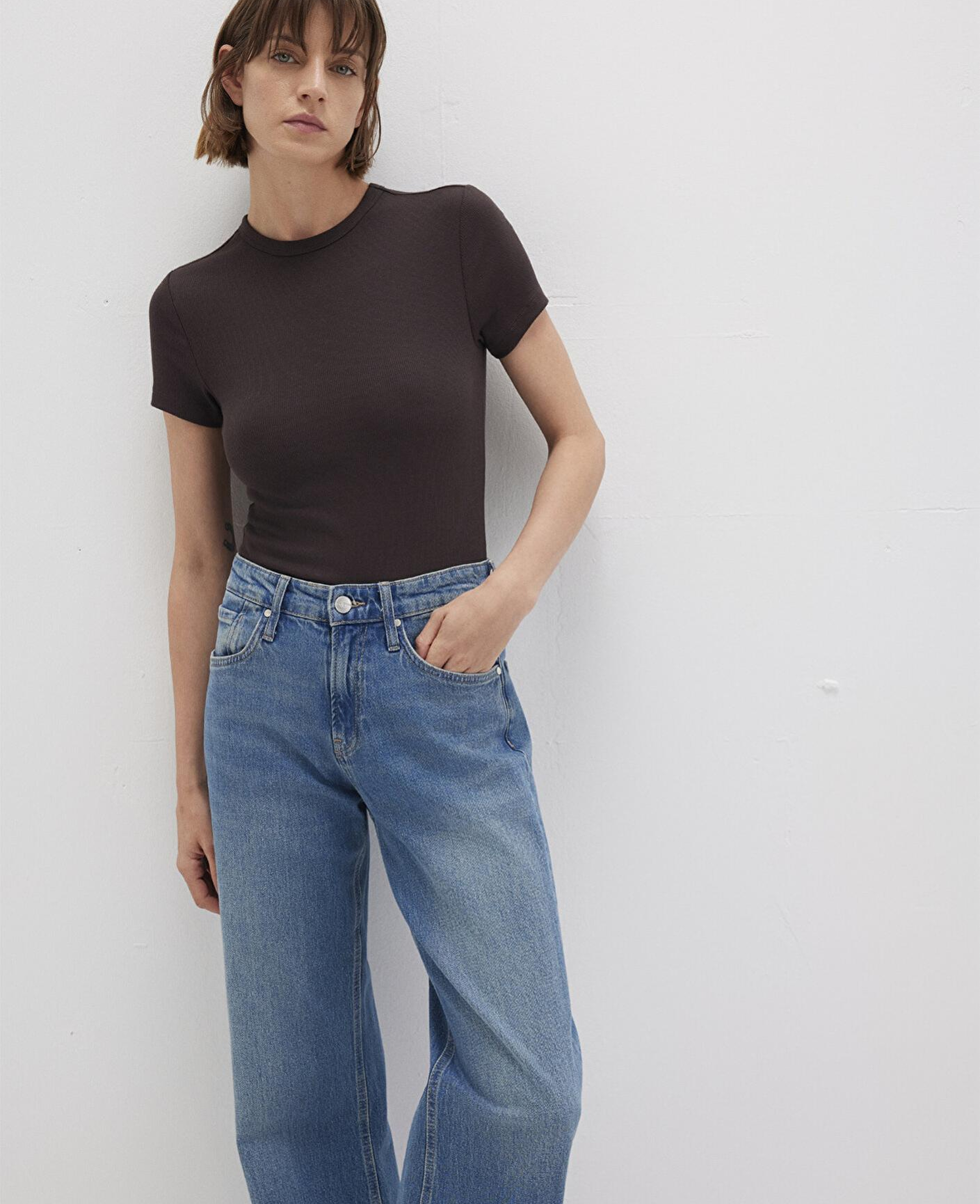 Mavi Kahverengi Basic Tişört Fitted / Vücuda Oturan Kesim 1613081-70240