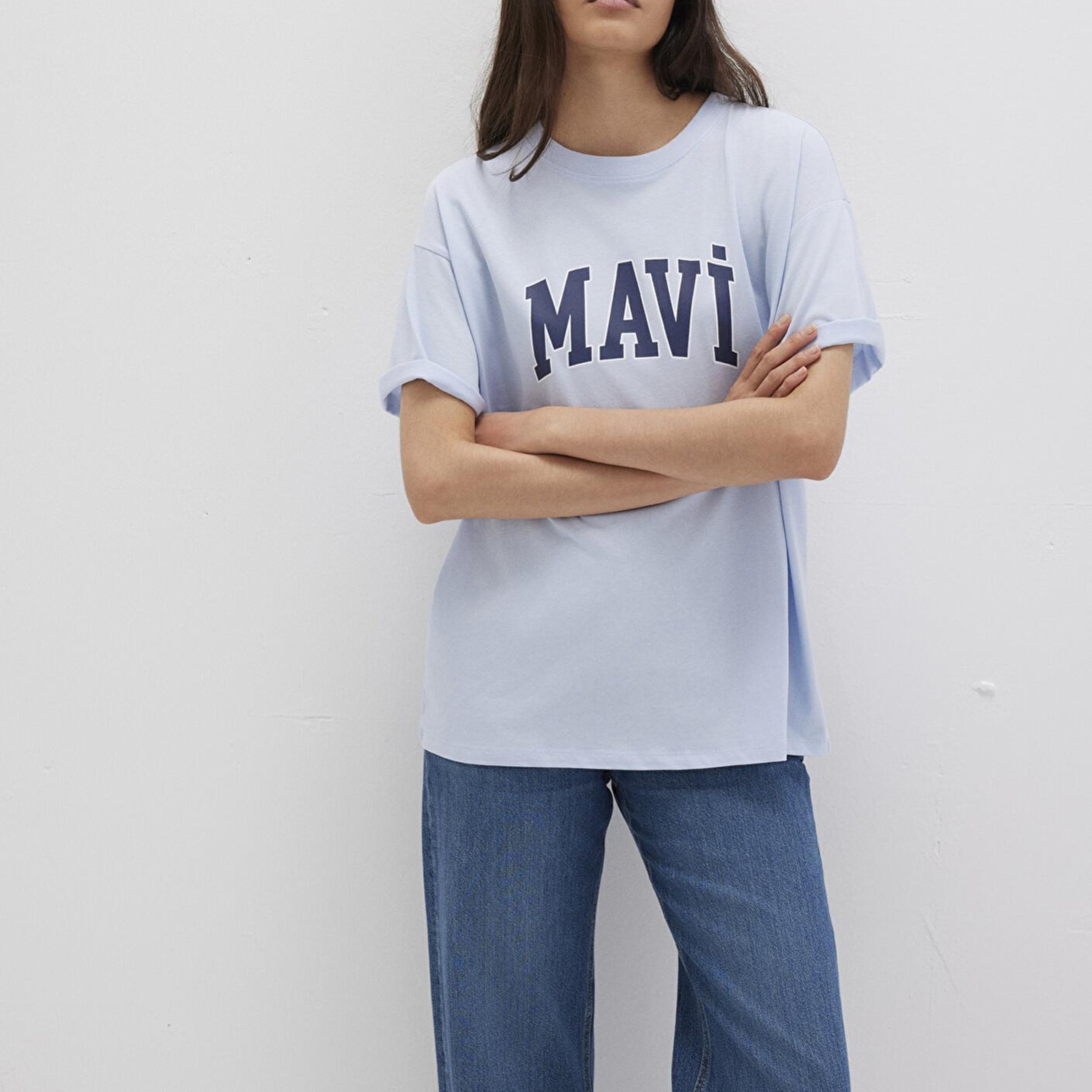 Mavi Mavi Logo Baskılı Mavi Tişört Oversize / Geniş Kesim 1600843-70717