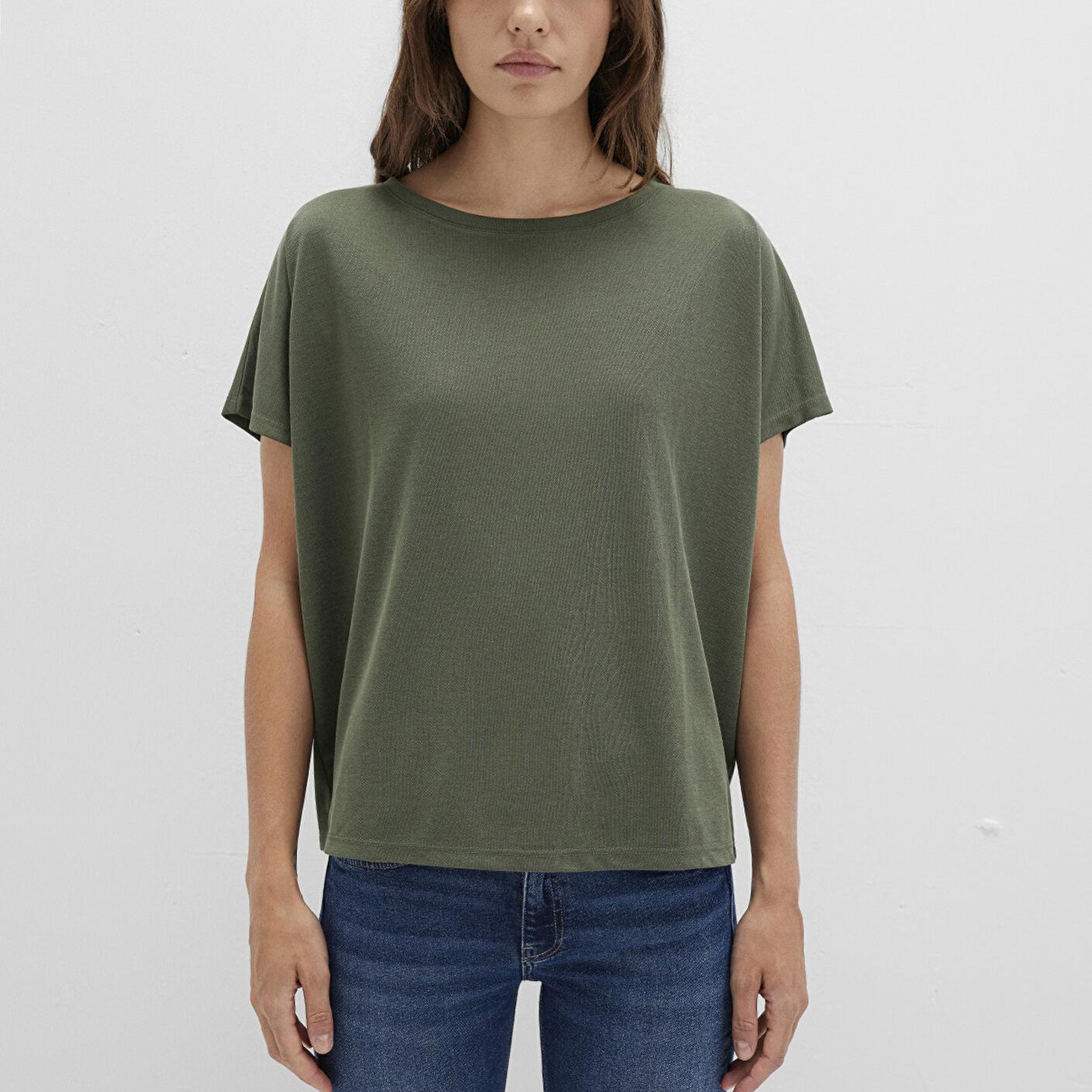 Mavi Lux Touch (TENCEL™) Modal Yeşil Basic Tişört Loose Fit / Bol Rahat Kesim 167245-71551