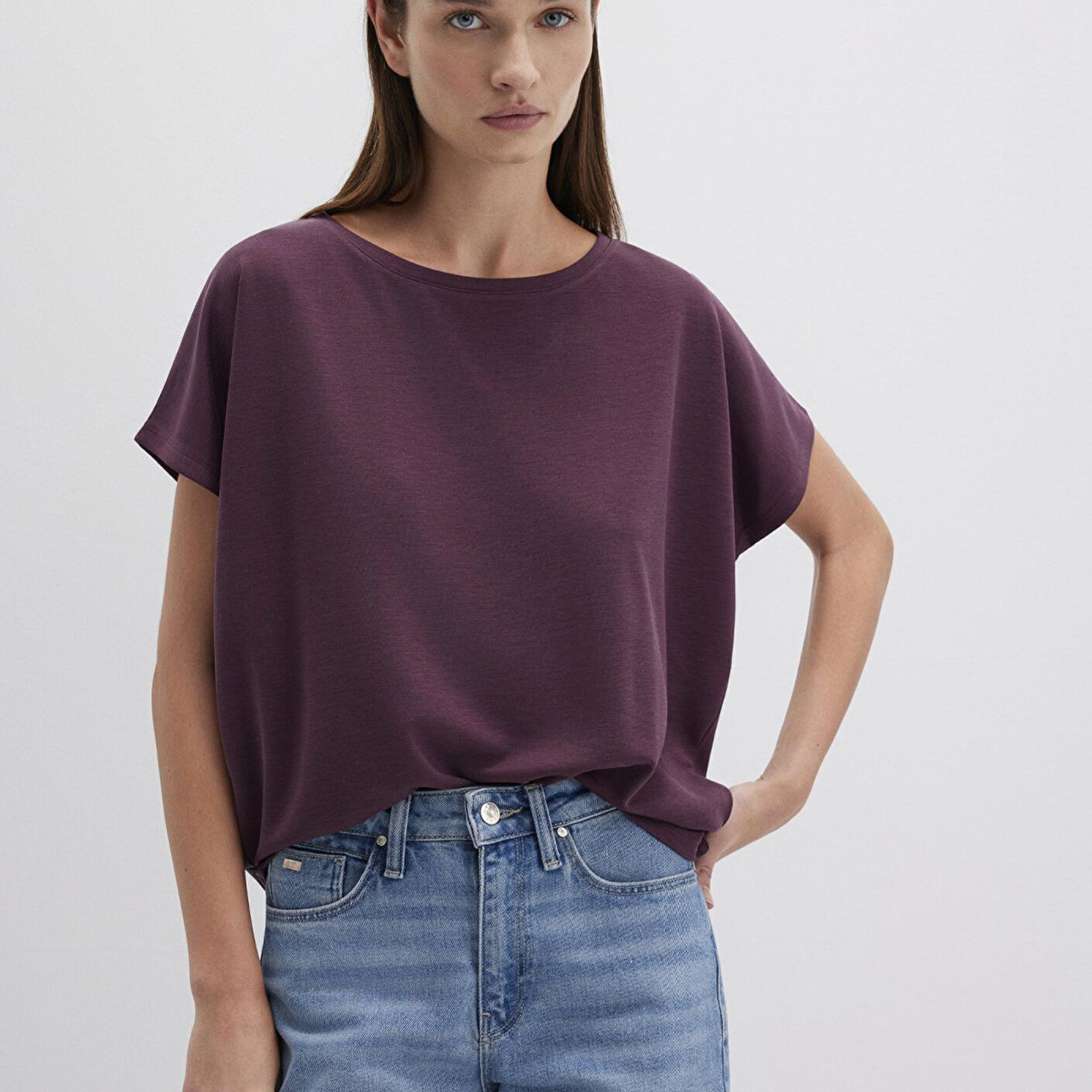 Mavi Lux Touch (TENCEL™) Modal Mor Basic Tişört Loose Fit / Bol Rahat Kesim 167245-70421