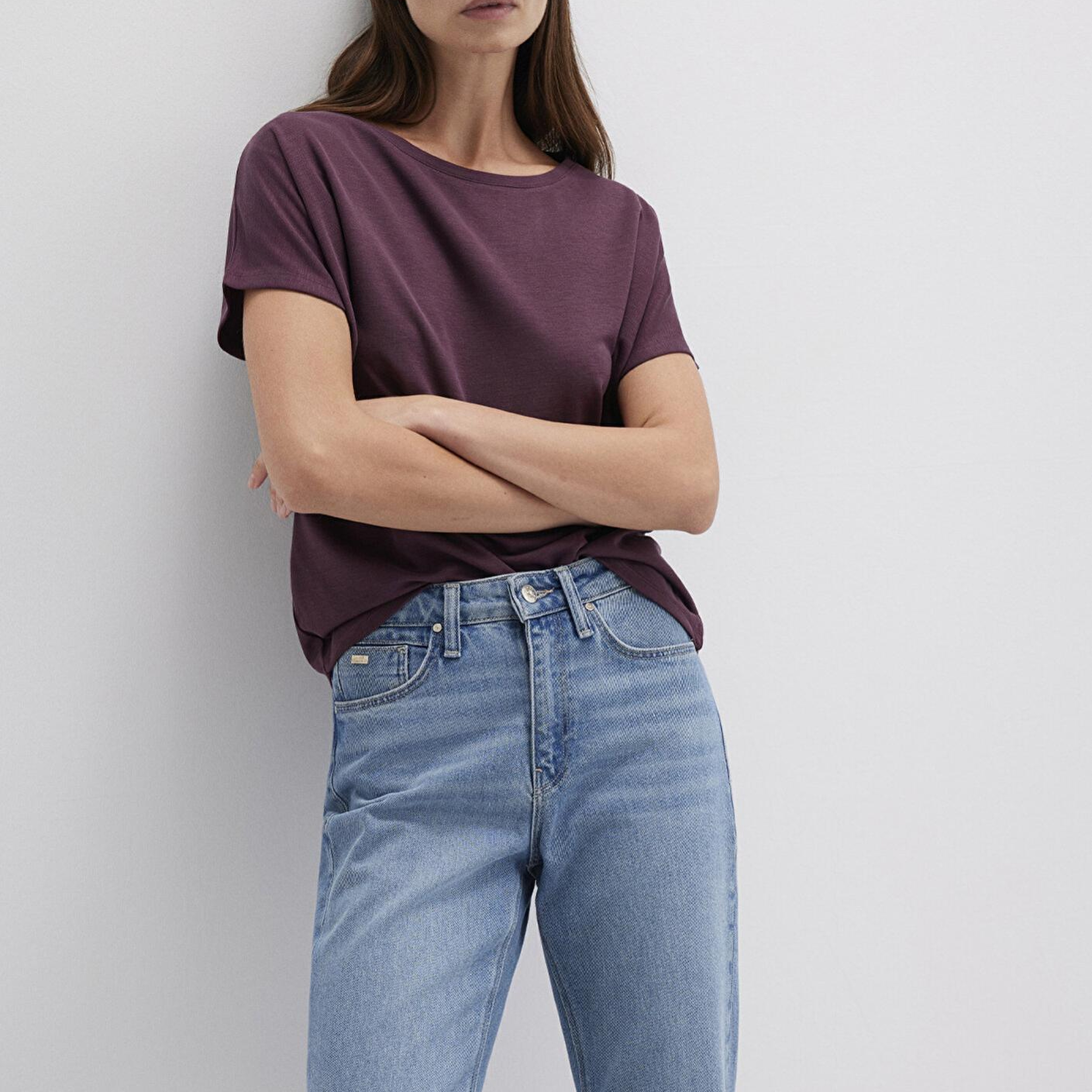 Mavi Lux Touch (TENCEL™) Modal Mor Basic Tişört Loose Fit / Bol Rahat Kesim 167245-70421