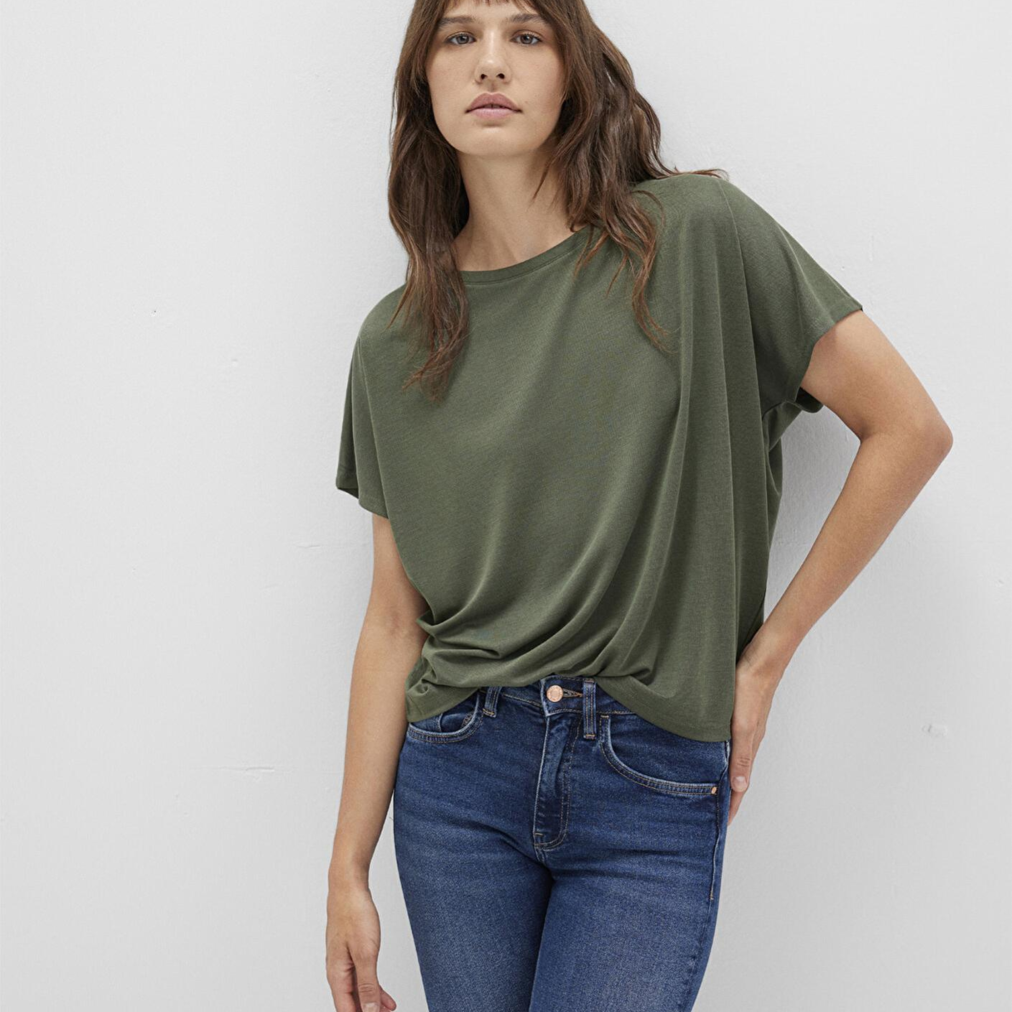 Mavi Lux Touch (TENCEL™) Modal Yeşil Basic Tişört Loose Fit / Bol Rahat Kesim 167245-71551