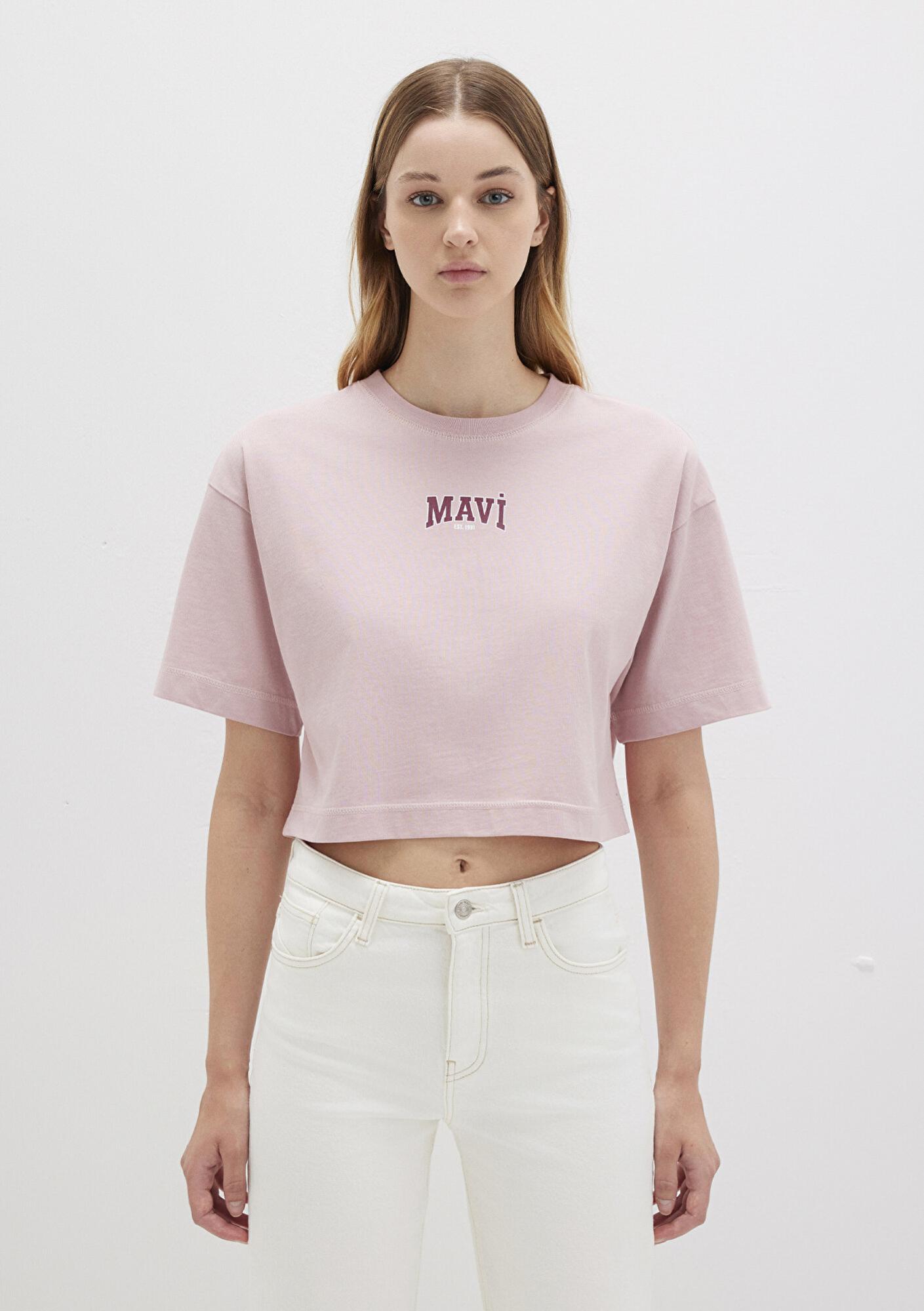 Mavi Mavi Logo Baskılı Pembe Crop Tişört Crop / Kısa Kesim 1613411-71018