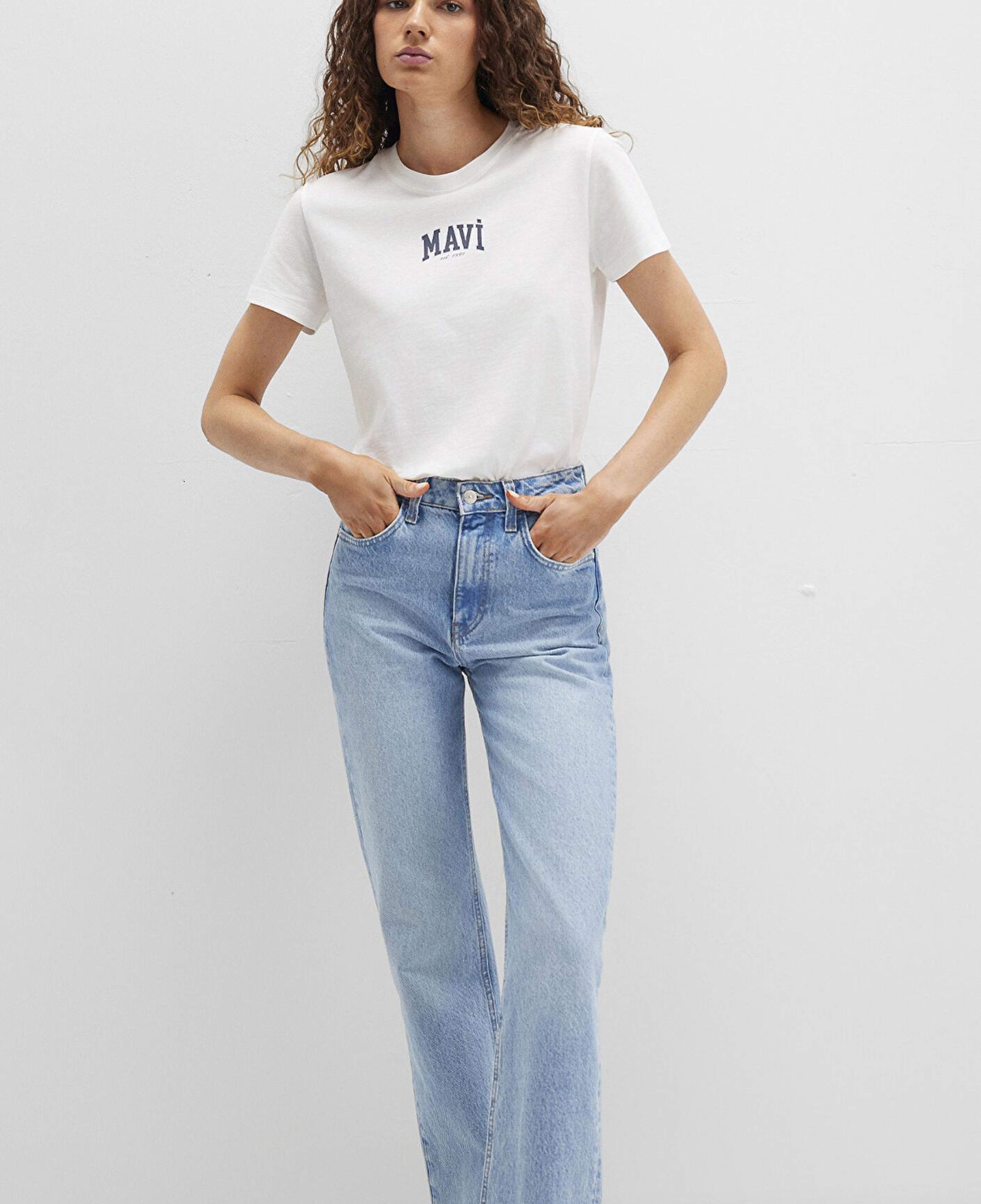 Mavi Mavi Logo Baskılı Ekru Tişört Regular Fit / Normal Kesim 1613412-70057