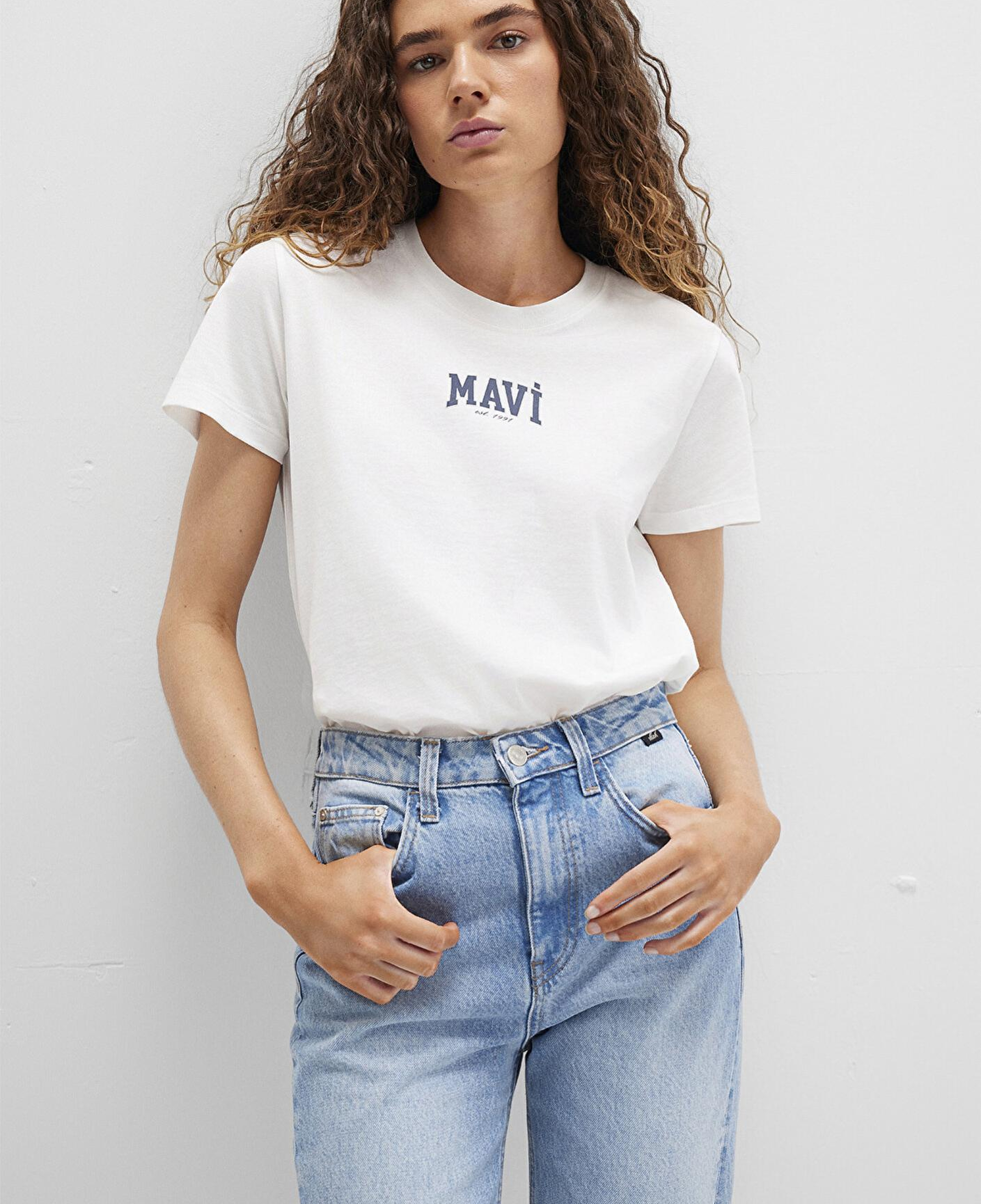 Mavi Mavi Logo Baskılı Ekru Tişört Regular Fit / Normal Kesim 1613412-70057