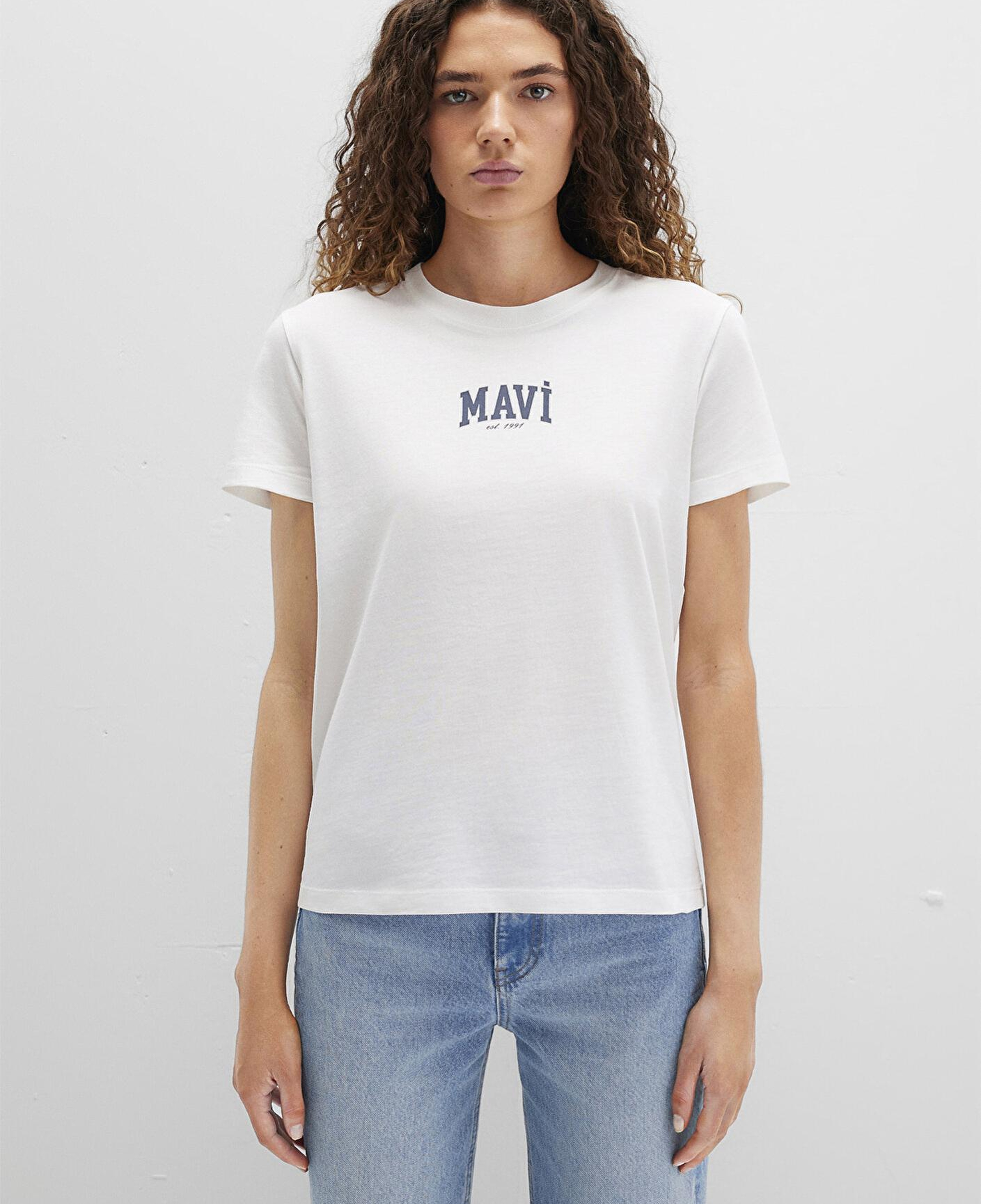 Mavi Mavi Logo Baskılı Ekru Tişört Regular Fit / Normal Kesim 1613412-70057