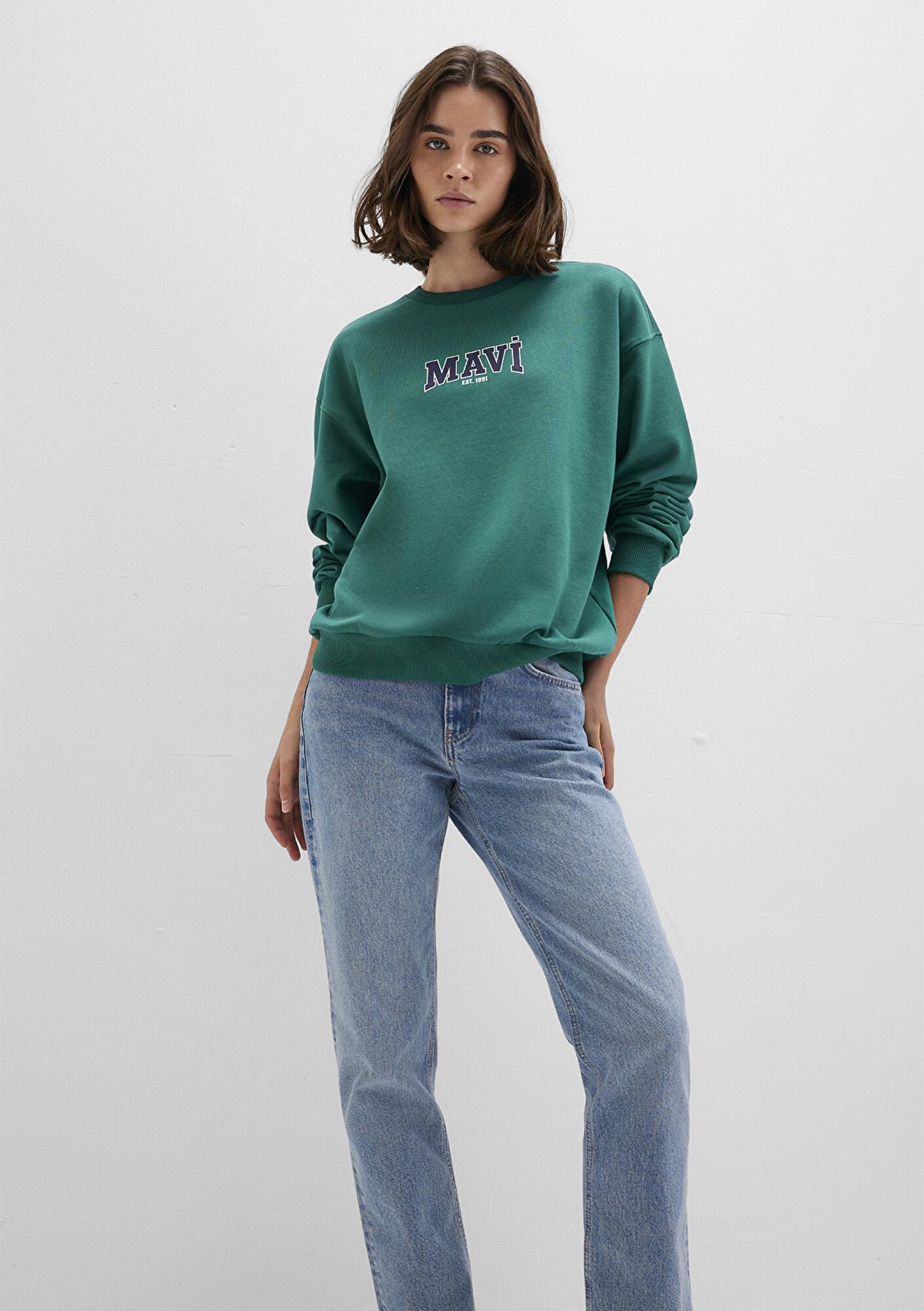 Mavi Mavi Logo Baskılı Yeşil Sweatshirt 1S10372-71918