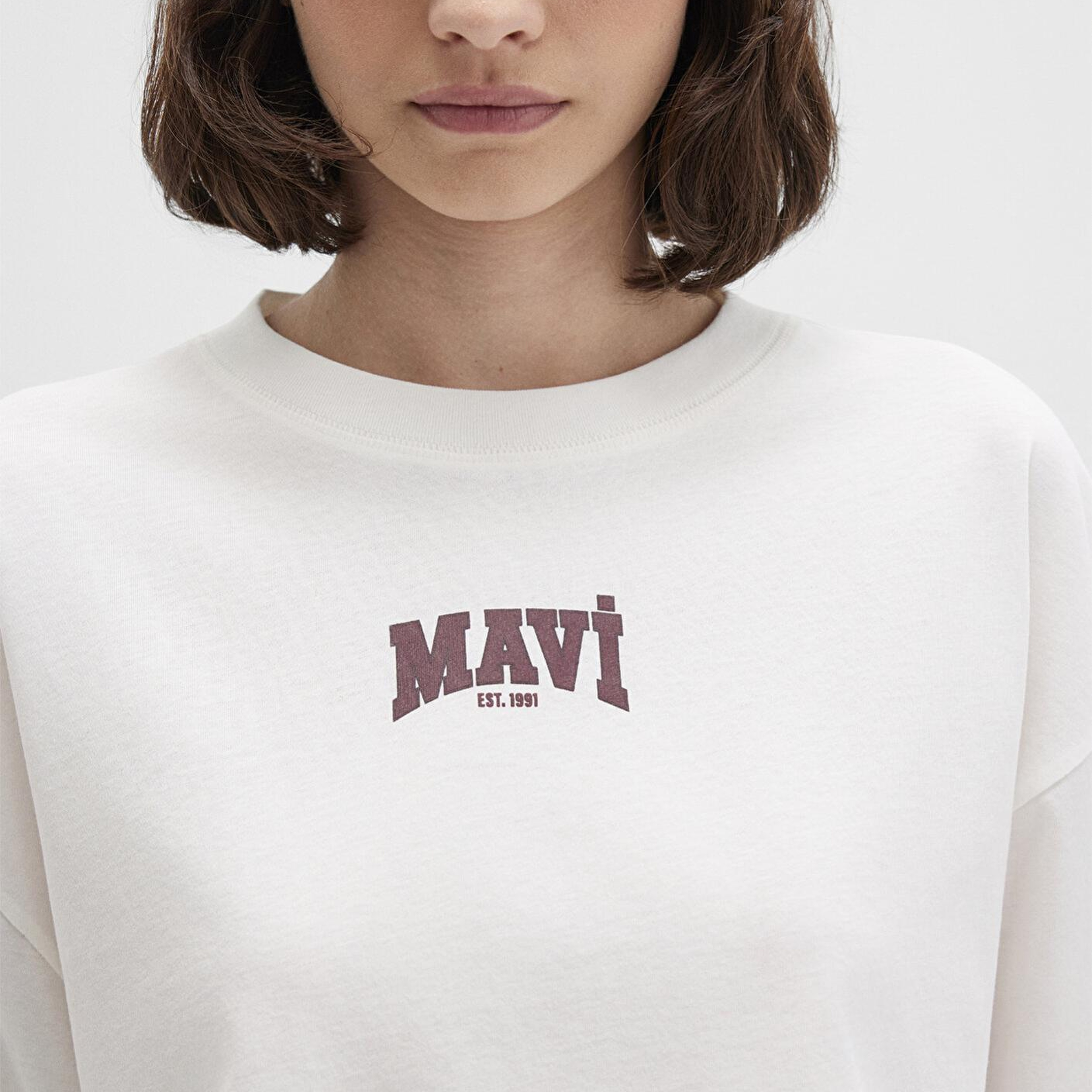 Mavi Mavi Logo Baskılı Ekru Crop Tişört Crop / Kısa Kesim 1613411-70057
