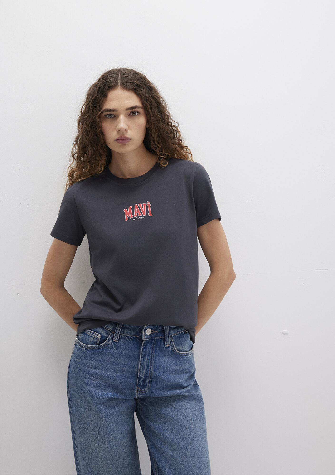 Mavi Mavi Logo Baskılı Antrasit Tişört Regular Fit / Normal Kesim 1613412-70087