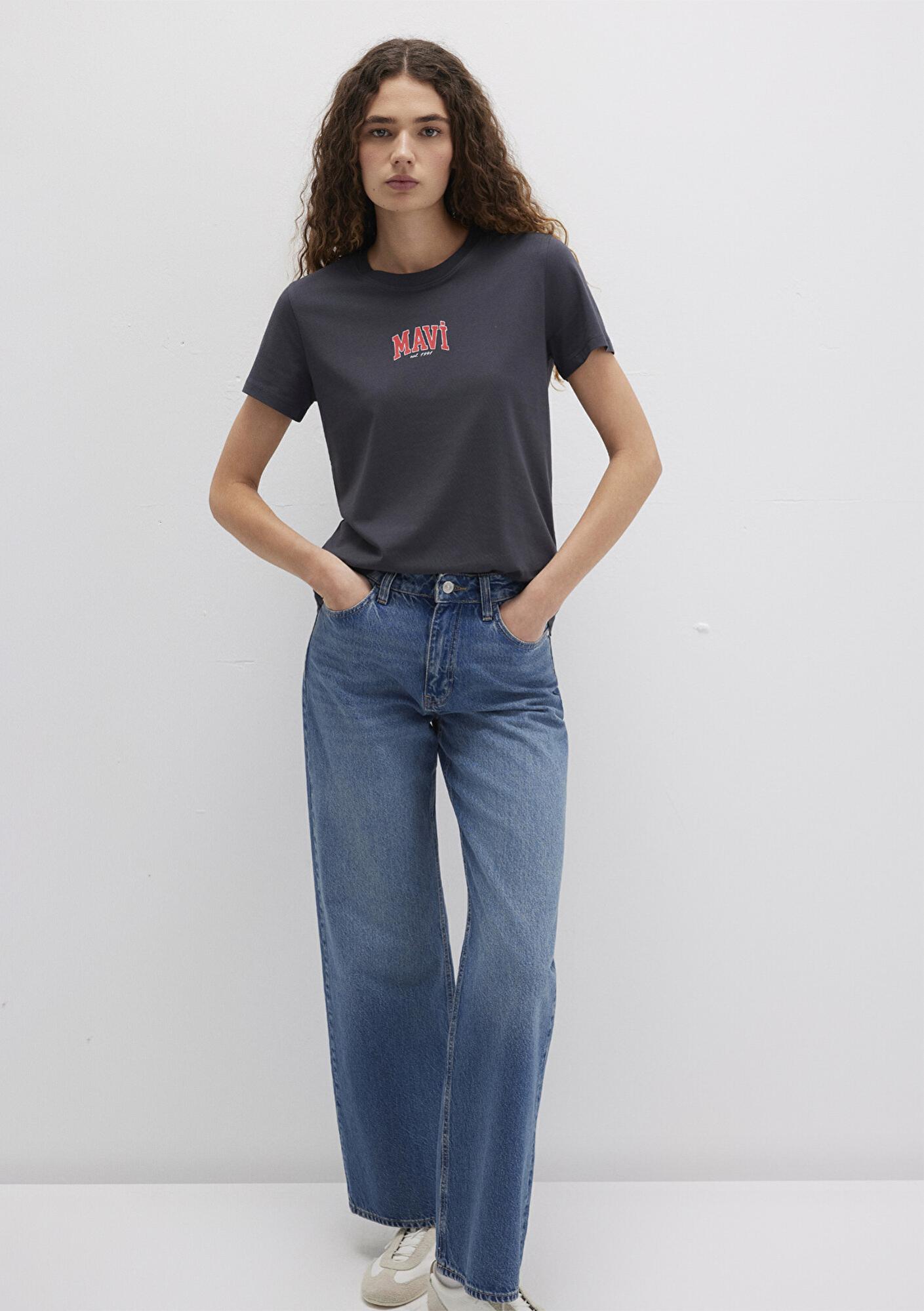 Mavi Mavi Logo Baskılı Antrasit Tişört Regular Fit / Normal Kesim 1613412-70087