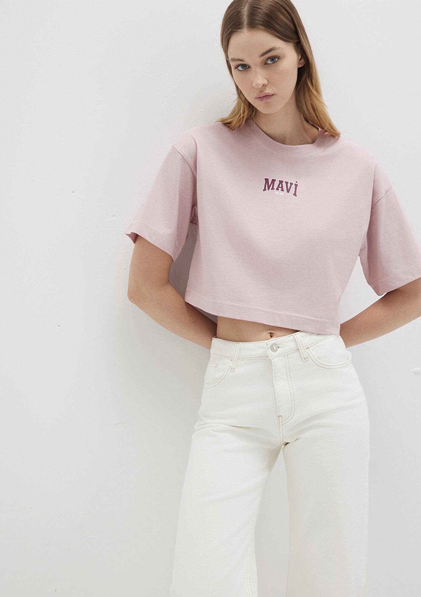Mavi Mavi Logo Baskılı Pembe Crop Tişört Crop / Kısa Kesim 1613411-71018