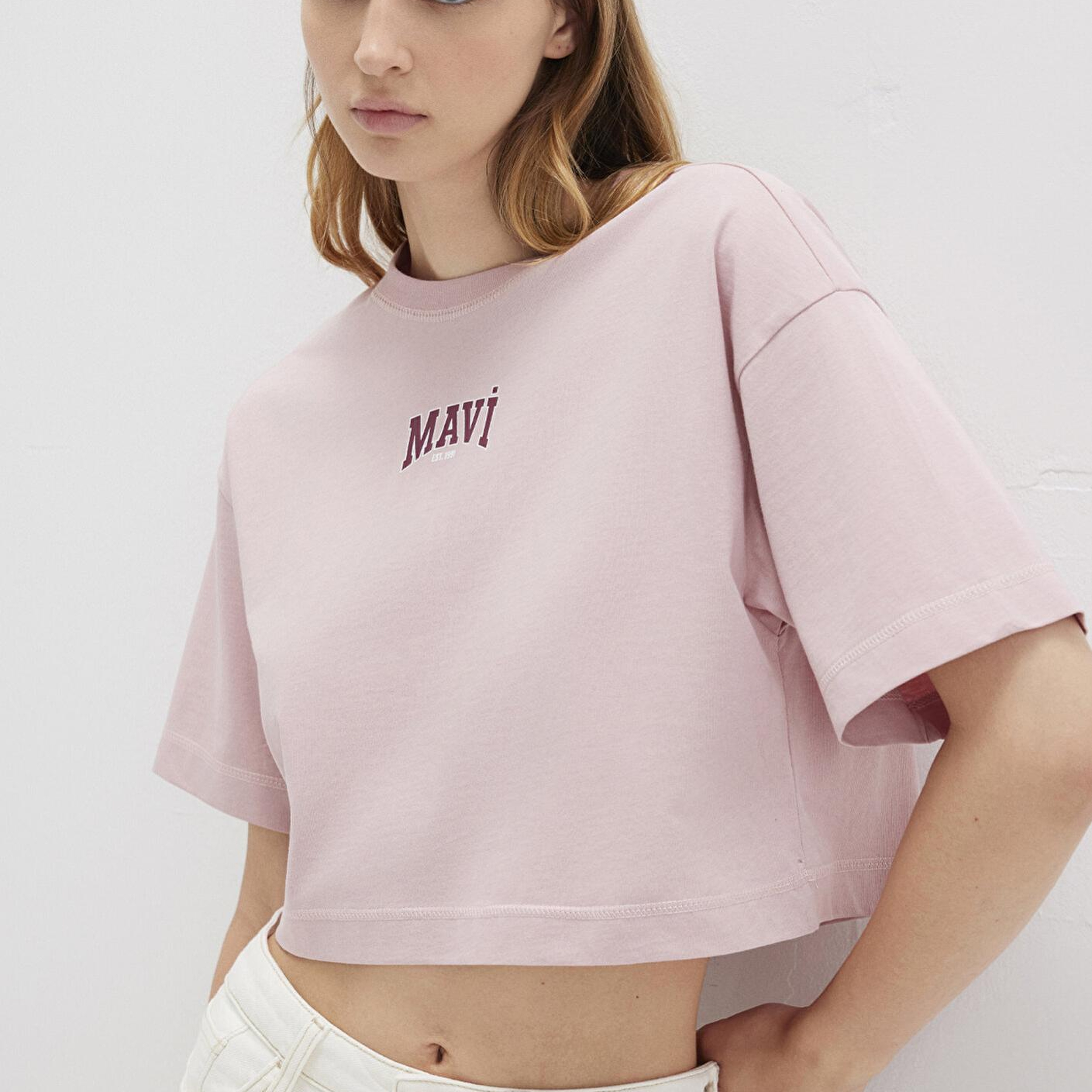 Mavi Mavi Logo Baskılı Pembe Crop Tişört Crop / Kısa Kesim 1613411-71018
