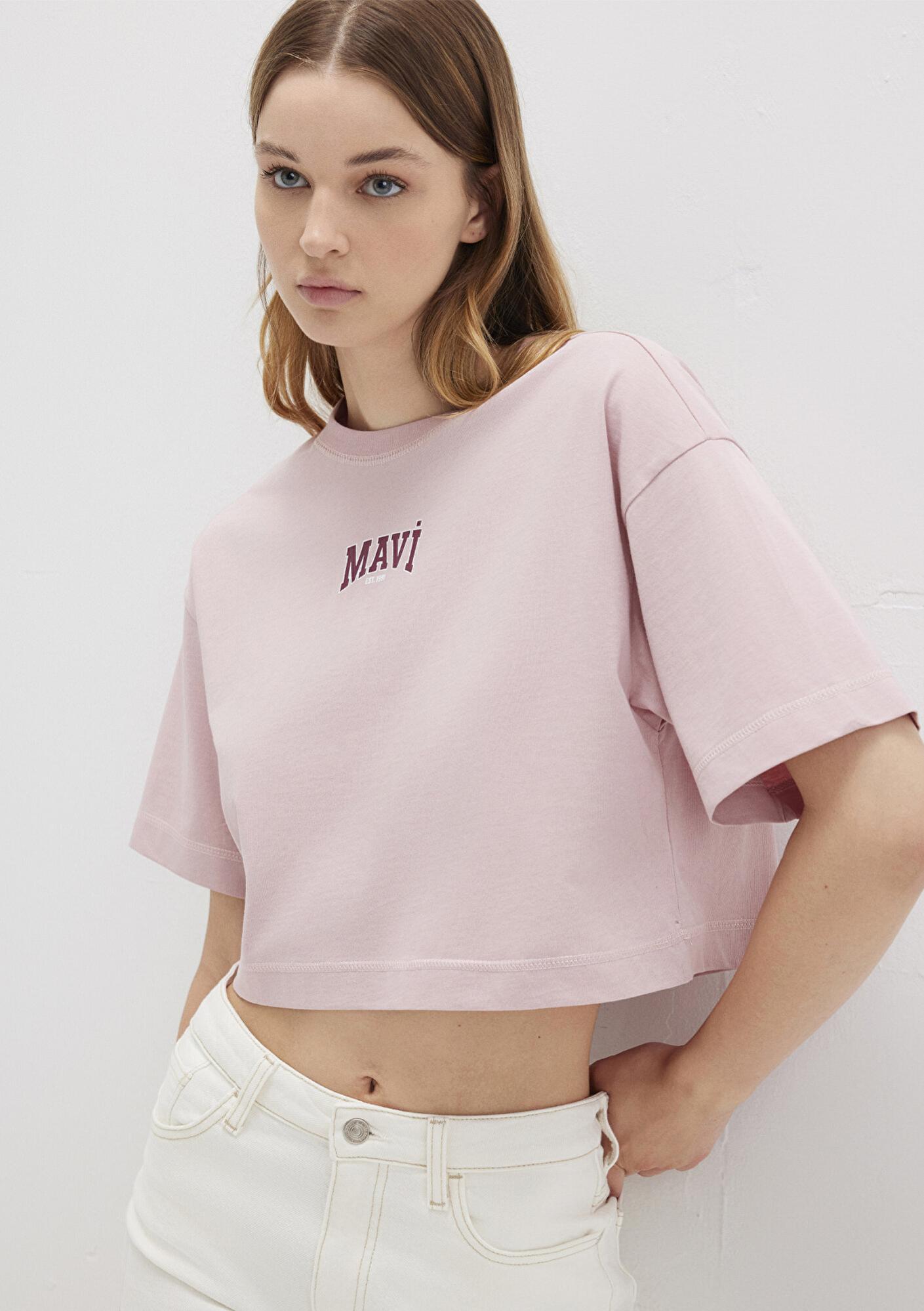 Mavi Mavi Logo Baskılı Pembe Crop Tişört Crop / Kısa Kesim 1613411-71018
