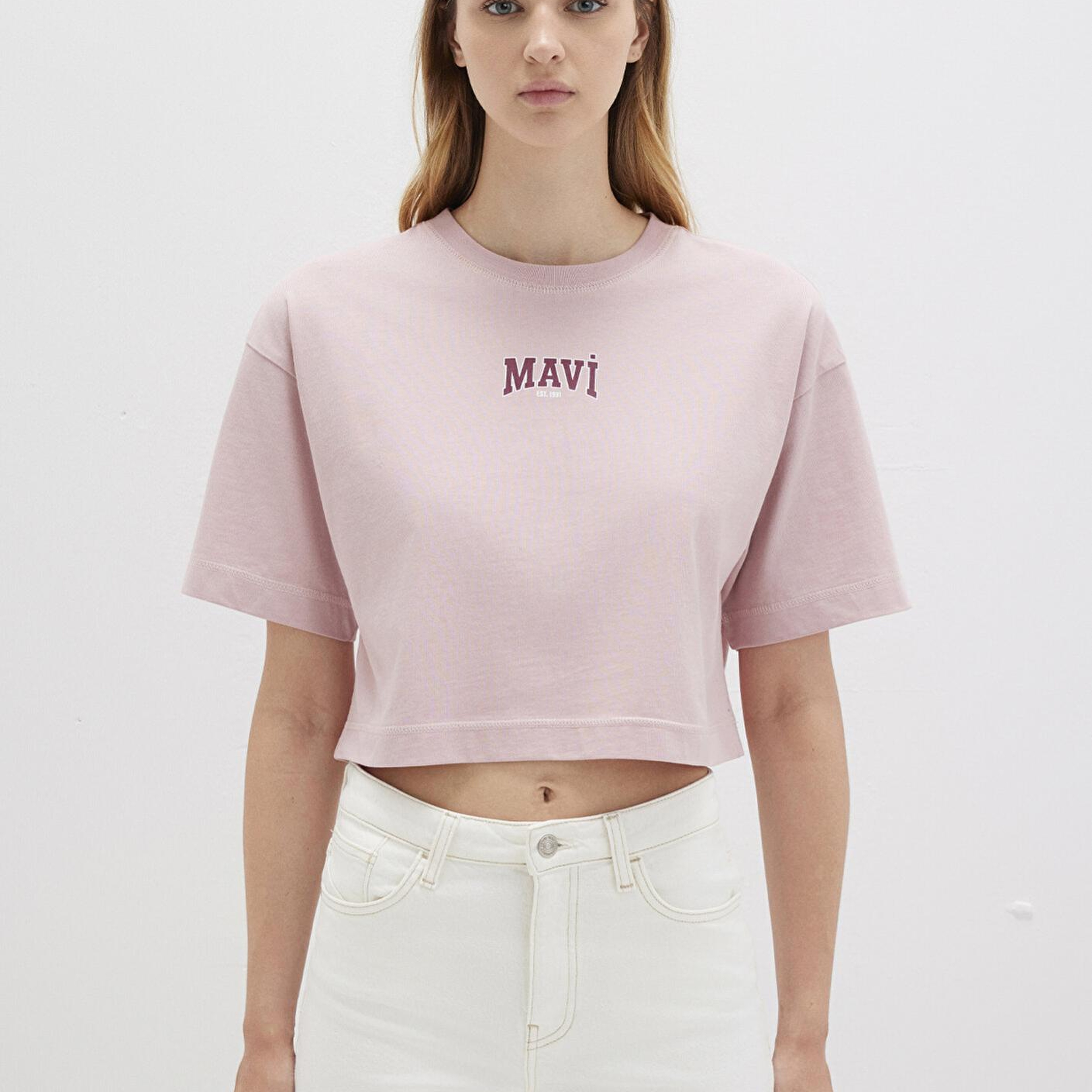 Mavi Mavi Logo Baskılı Pembe Crop Tişört Crop / Kısa Kesim 1613411-71018