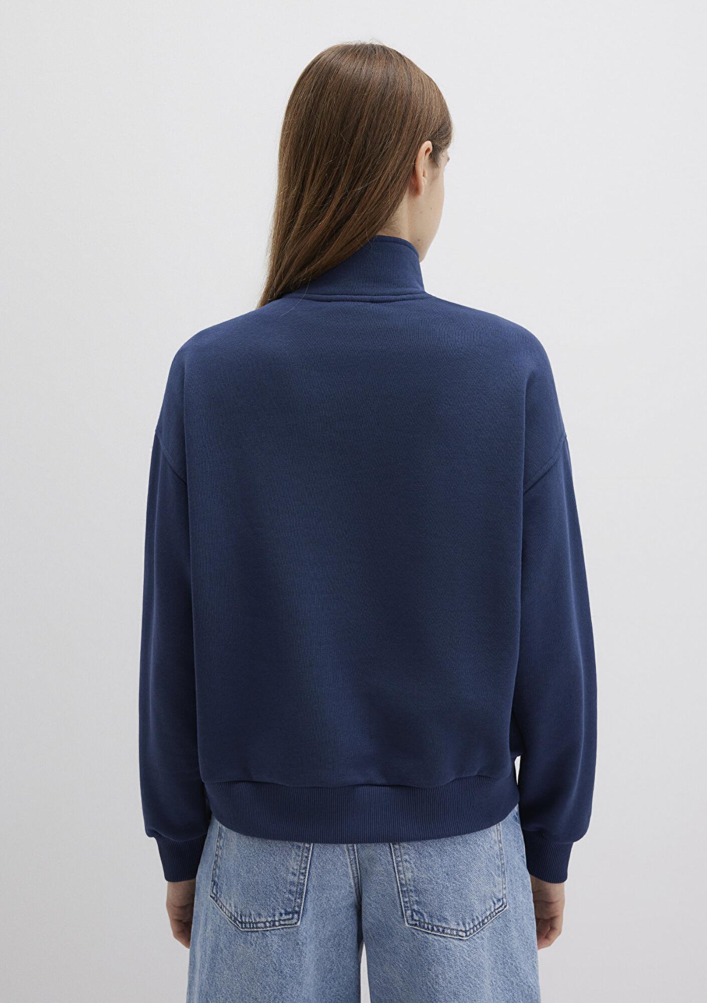 Mavi Mavi Logo Baskılı Yarı Fermuarlı Lacivert Sweatshirt 1S10373-70488