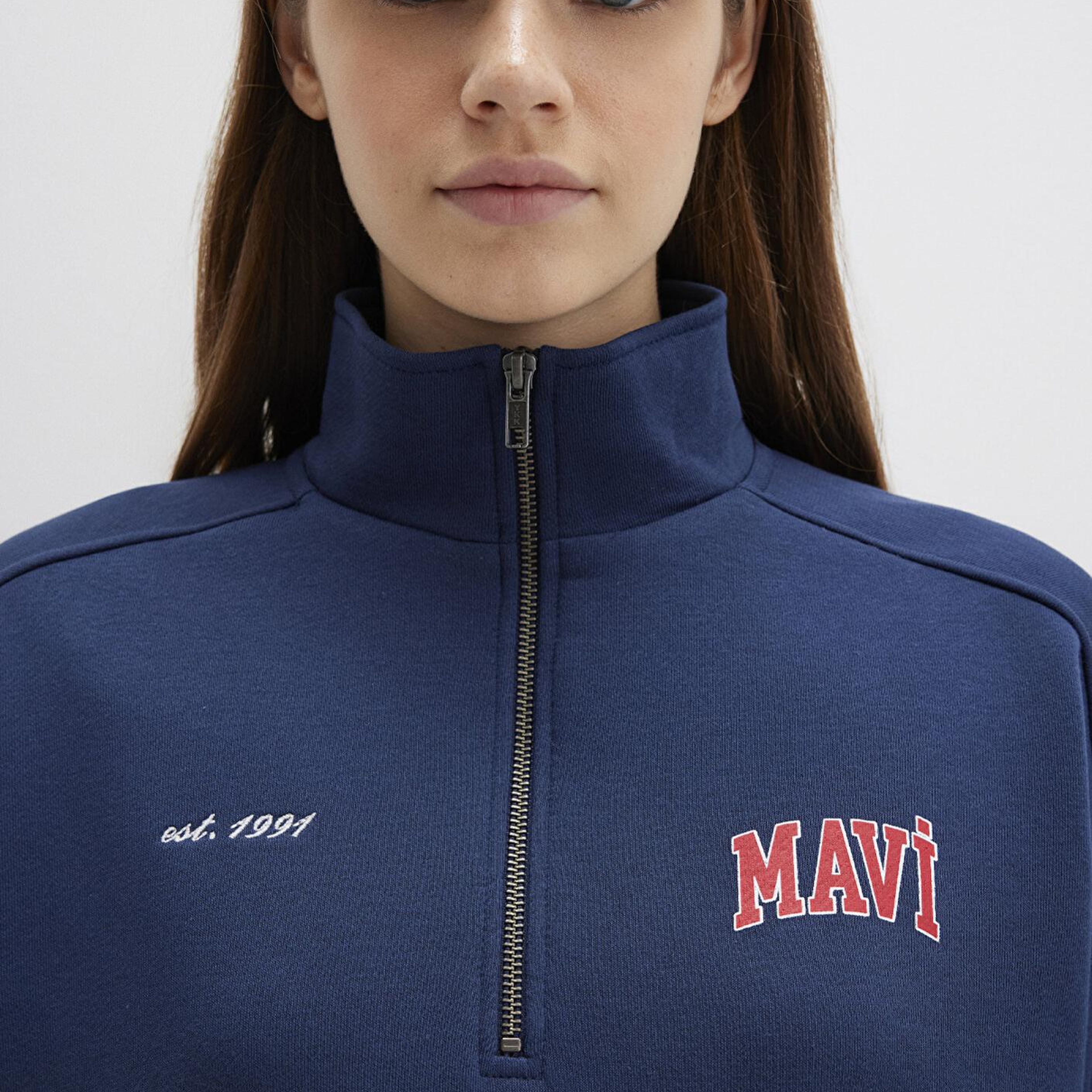 Mavi Mavi Logo Baskılı Yarı Fermuarlı Lacivert Sweatshirt 1S10373-70488