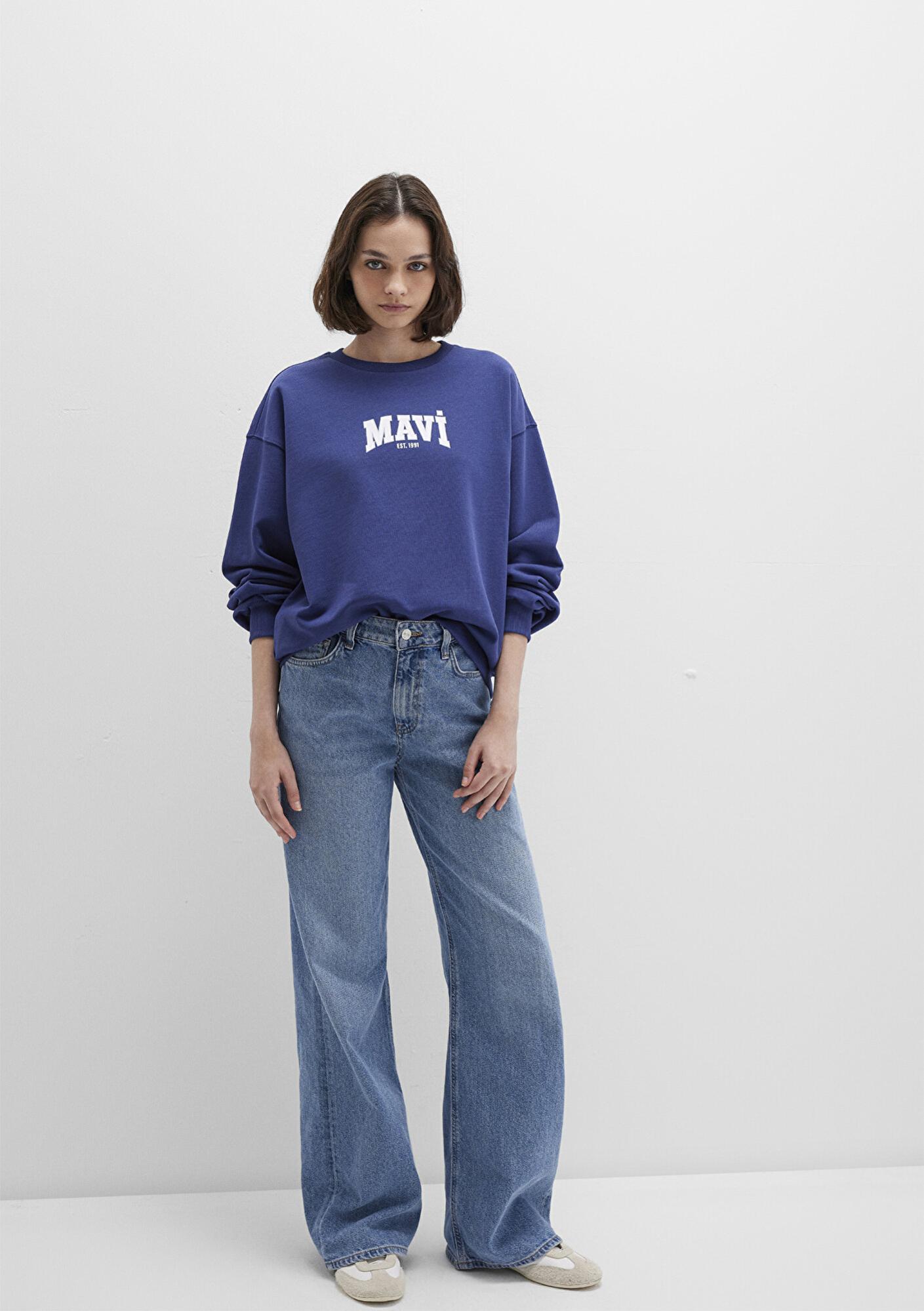 Mavi Mavi Logo Baskılı Lacivert Sweatshirt 1S10372-70498