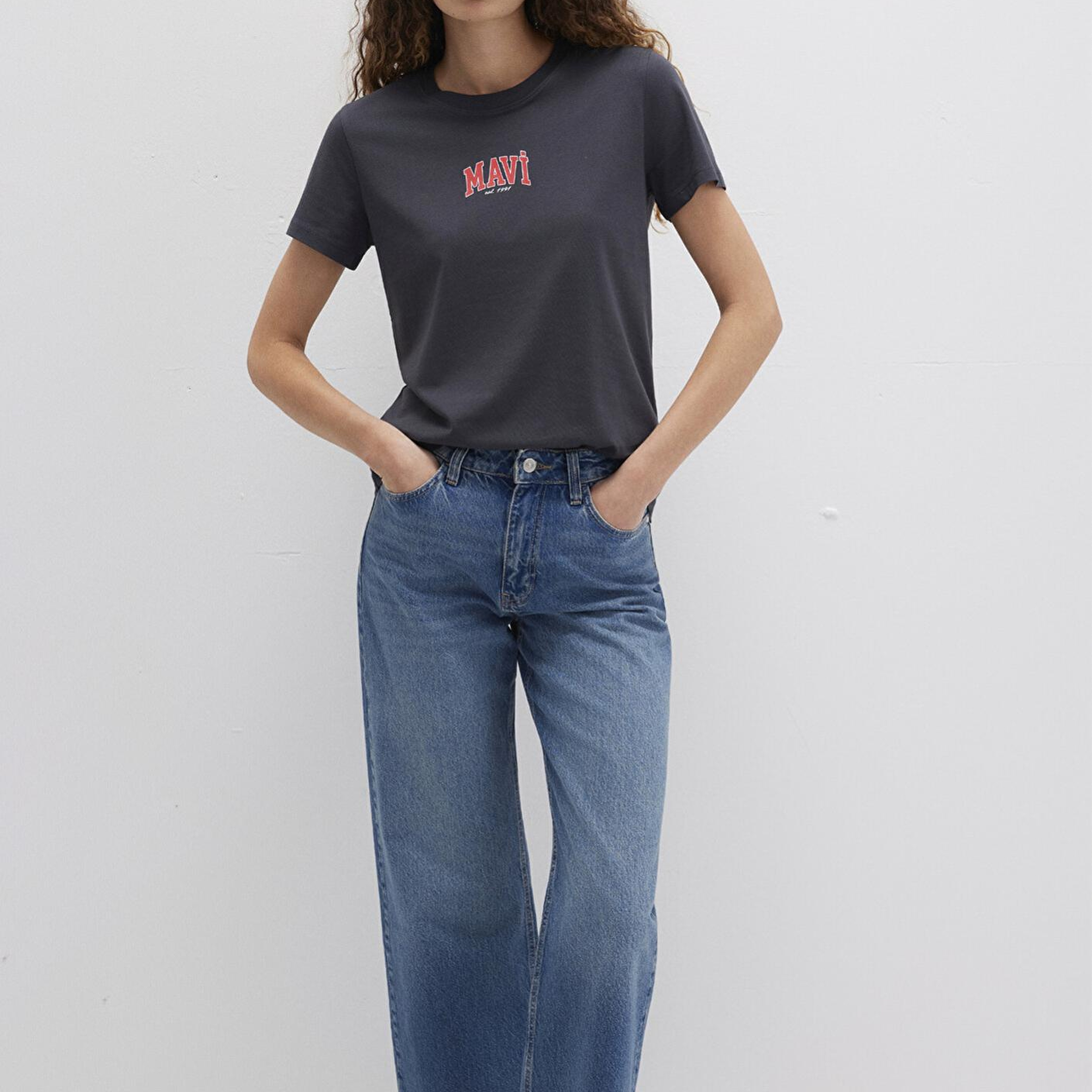 Mavi Mavi Logo Baskılı Antrasit Tişört Regular Fit / Normal Kesim 1613412-70087