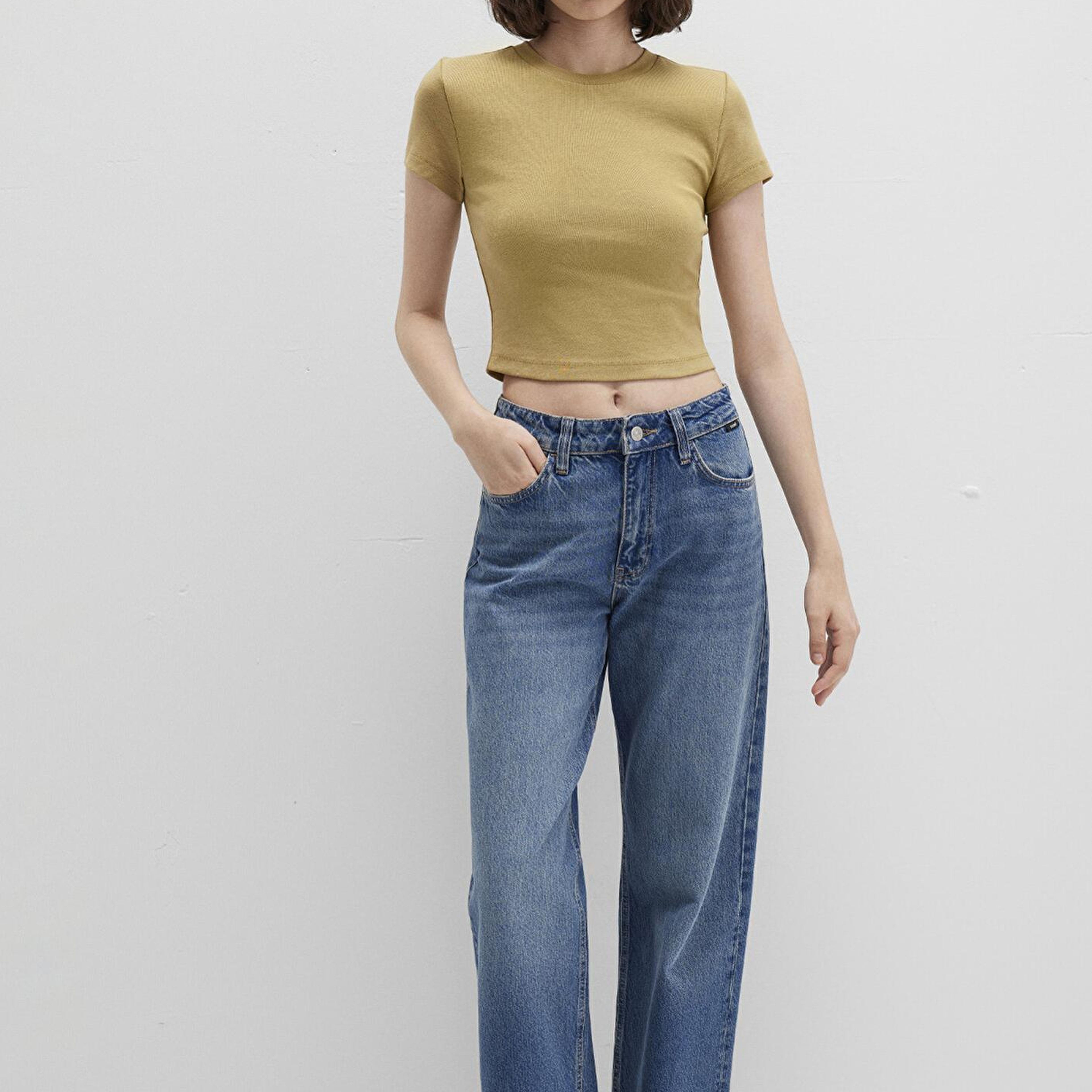 Mavi Yeşil Basic Crop Tişört Crop / Kısa Kesim 1600814-70217