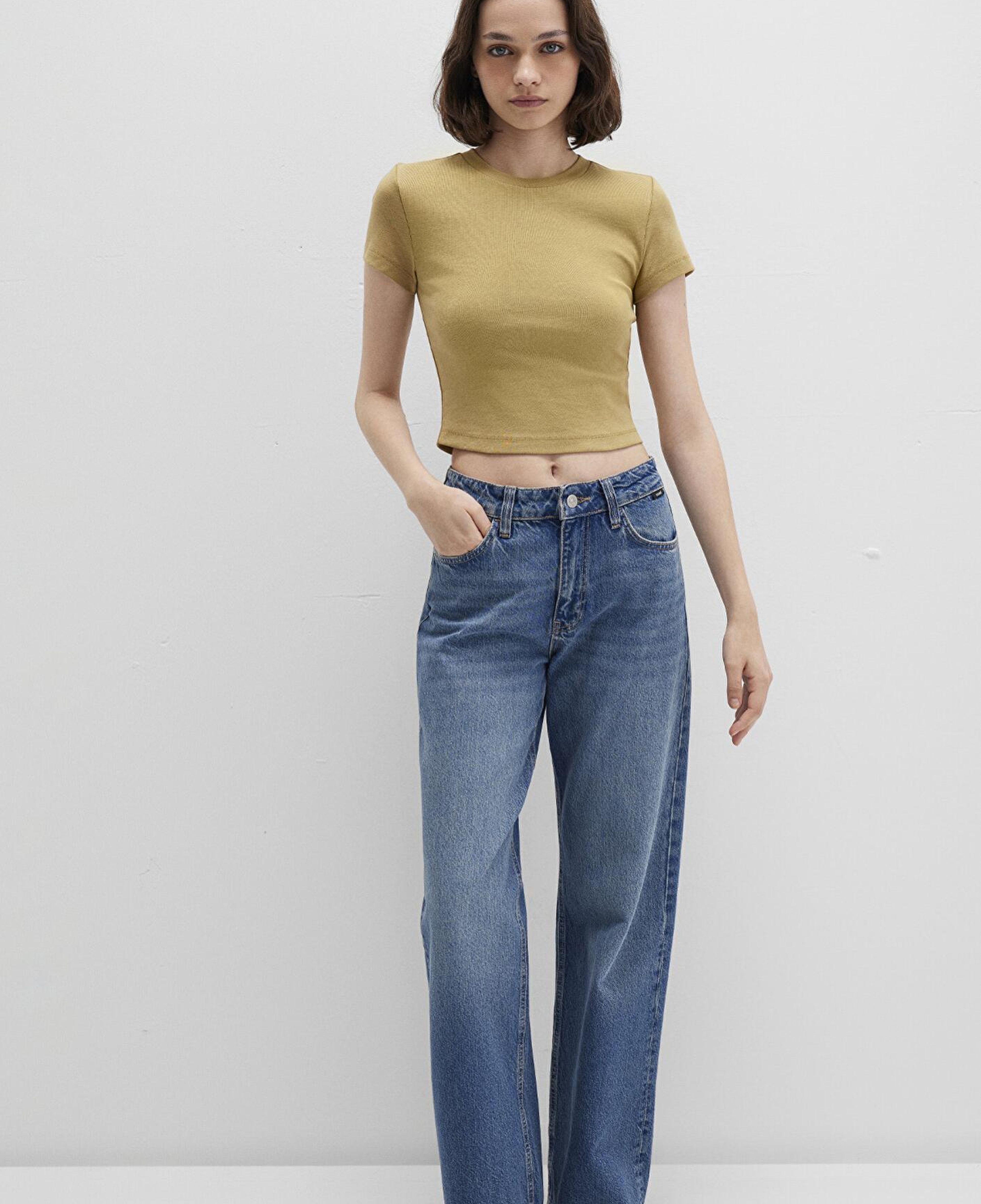 Mavi Yeşil Basic Crop Tişört Crop / Kısa Kesim 1600814-70217