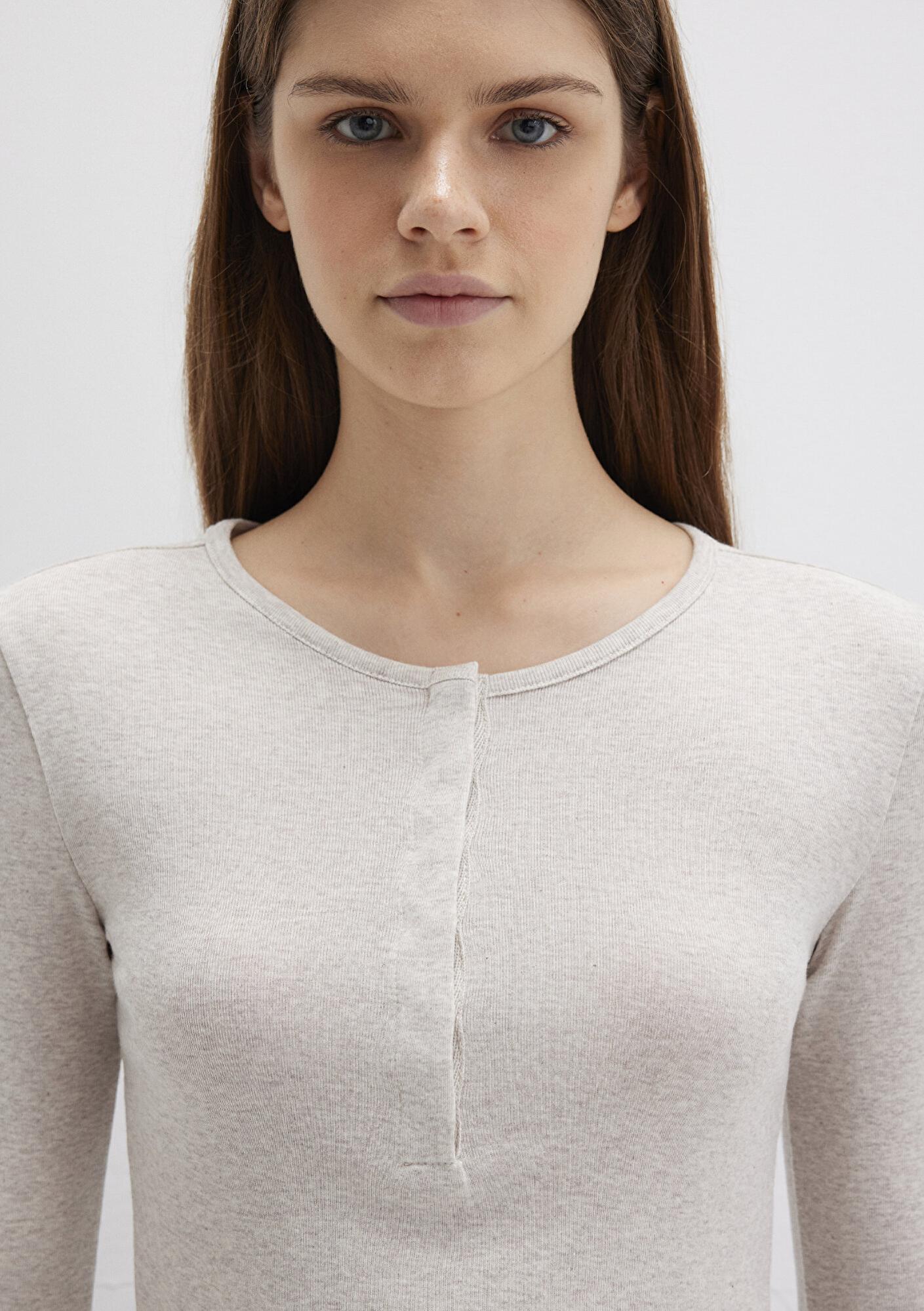 Mavi Uzun Kollu Crop Basic Tişört Crop / Kısa Kesim 1613403-80084