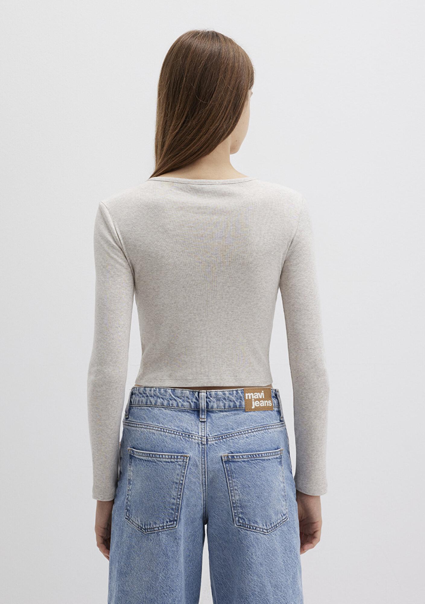 Mavi Uzun Kollu Crop Basic Tişört Crop / Kısa Kesim 1613403-80084