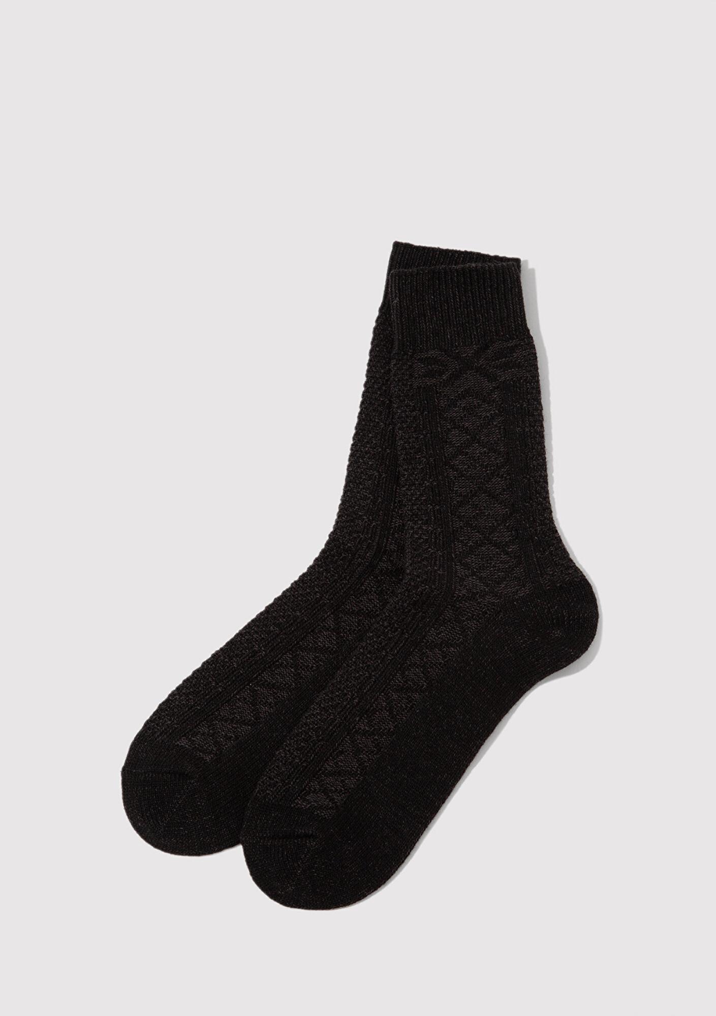 Mavi Yün Karışımlı Siyah Bot Çorabı 0911959-900