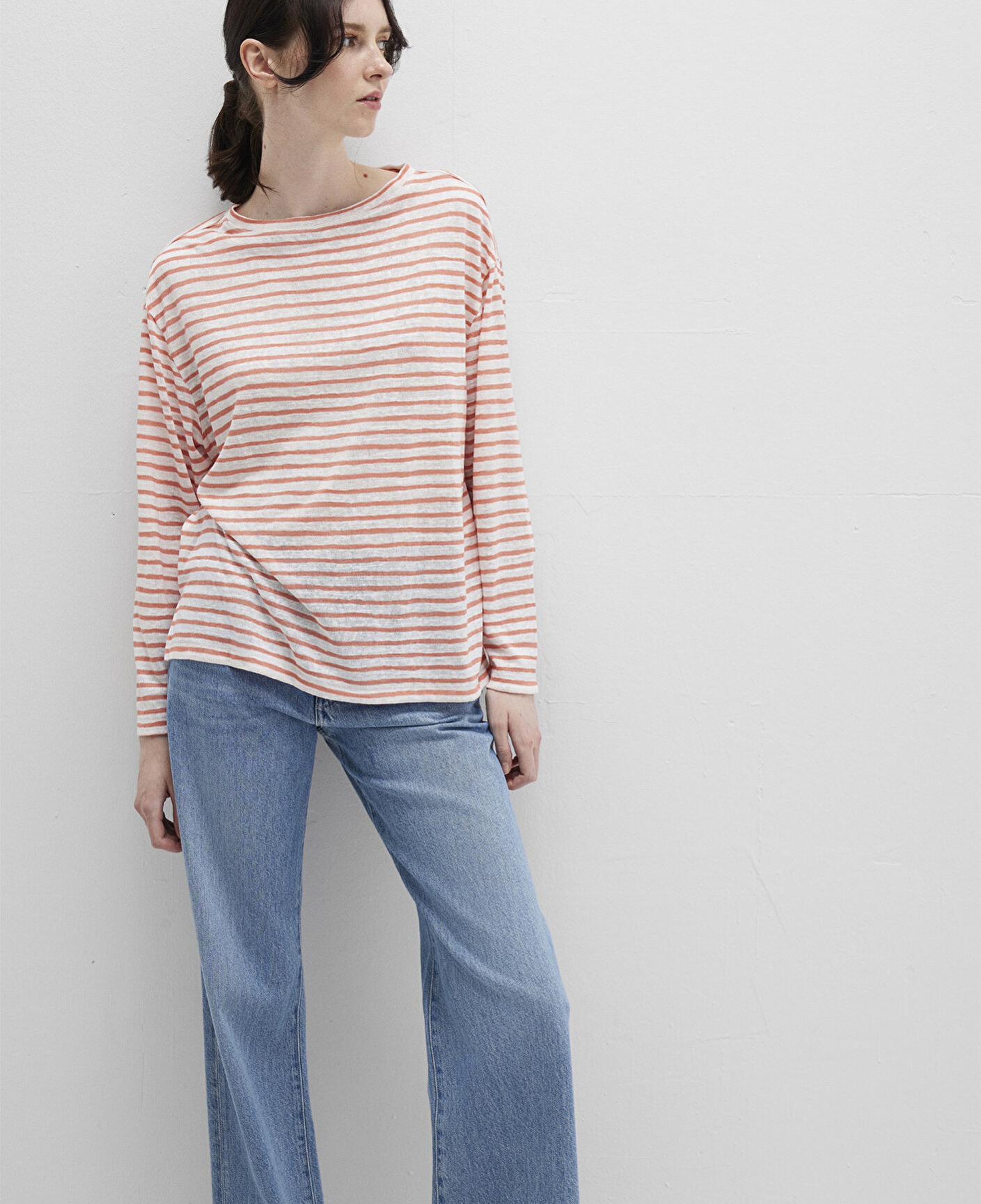 Mavi Turuncu Çizgili Tişört Loose Fit / Bol Rahat Kesim 1612664-90710