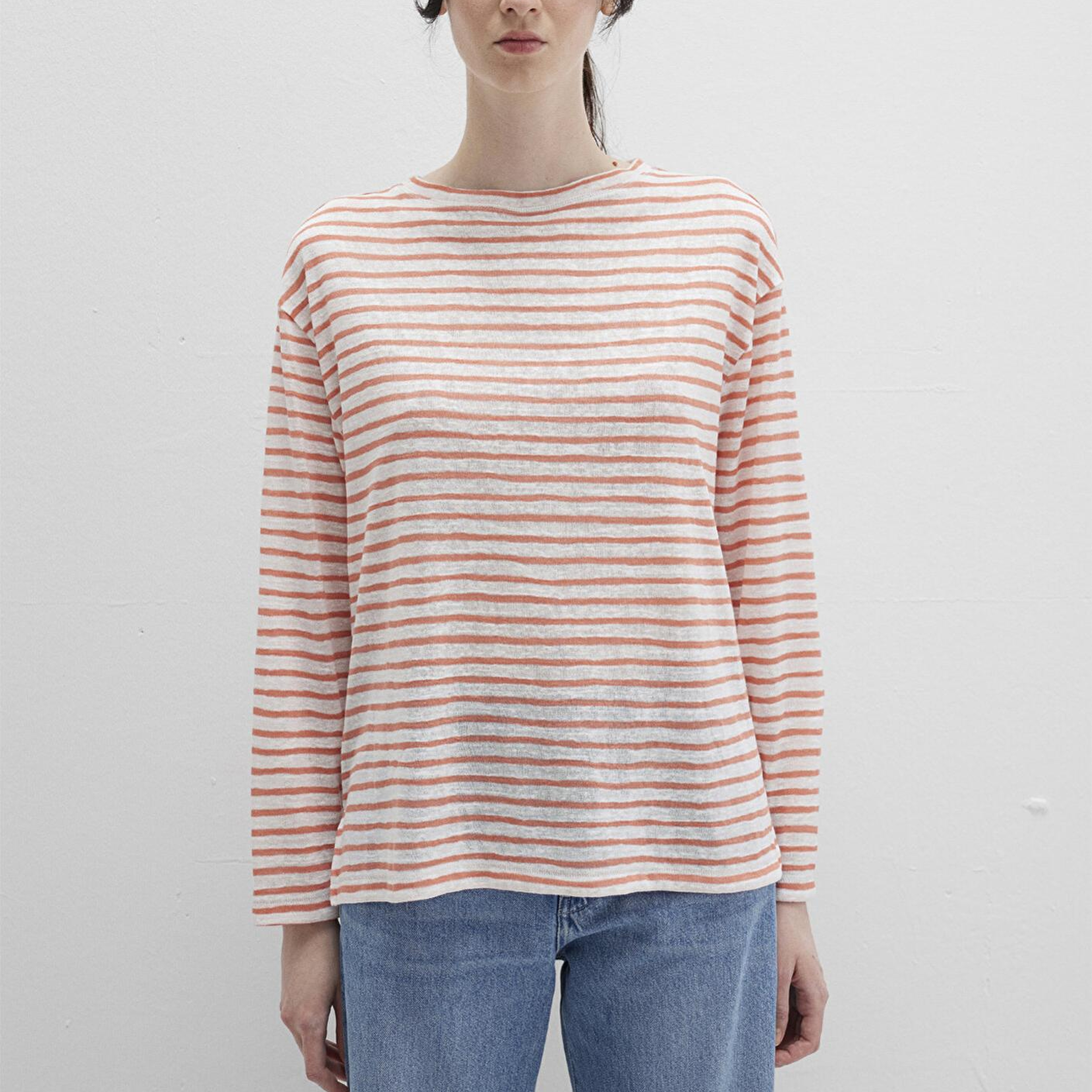 Mavi Turuncu Çizgili Tişört Loose Fit / Bol Rahat Kesim 1612664-90710