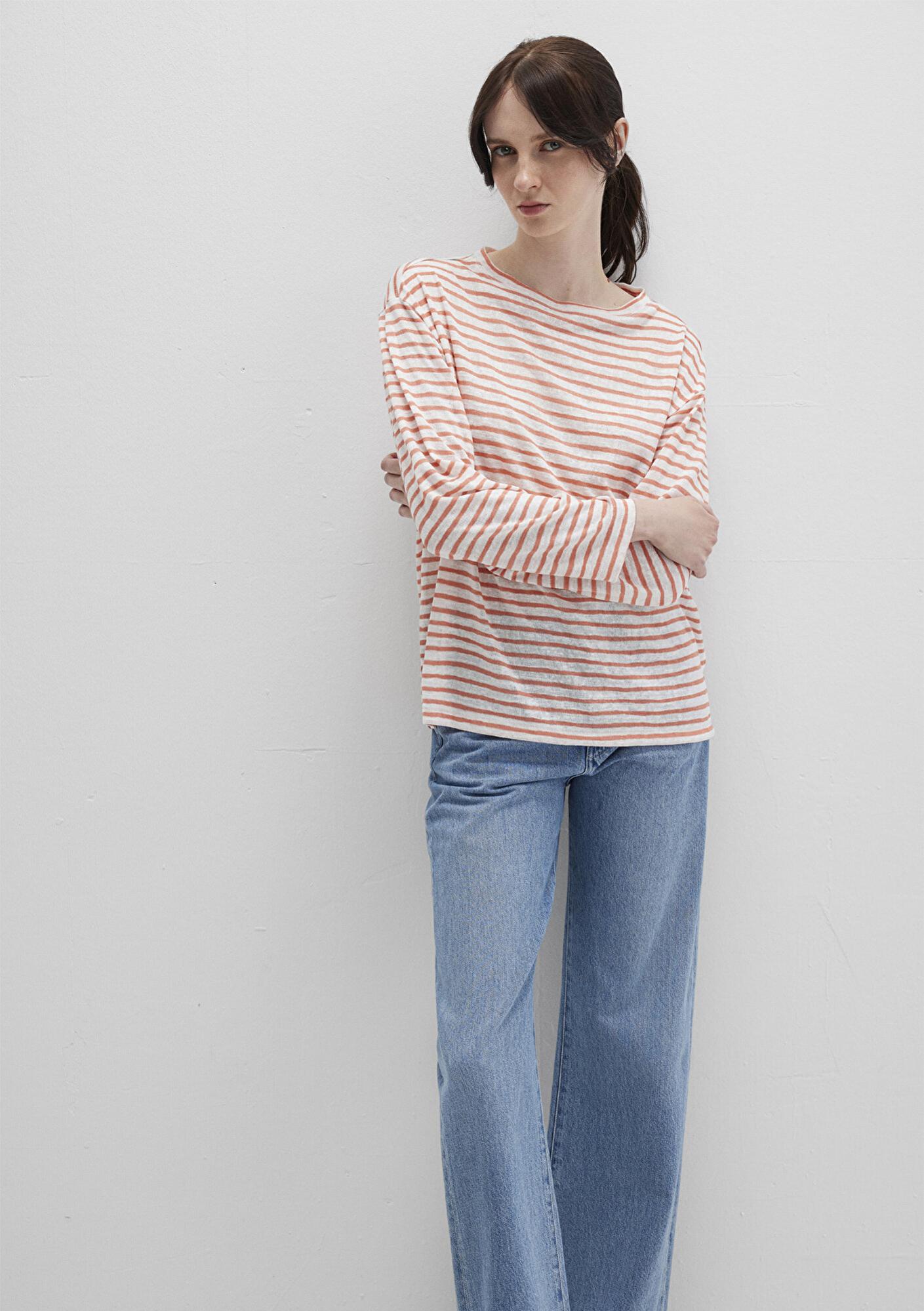 Mavi Turuncu Çizgili Tişört Loose Fit / Bol Rahat Kesim 1612664-90710