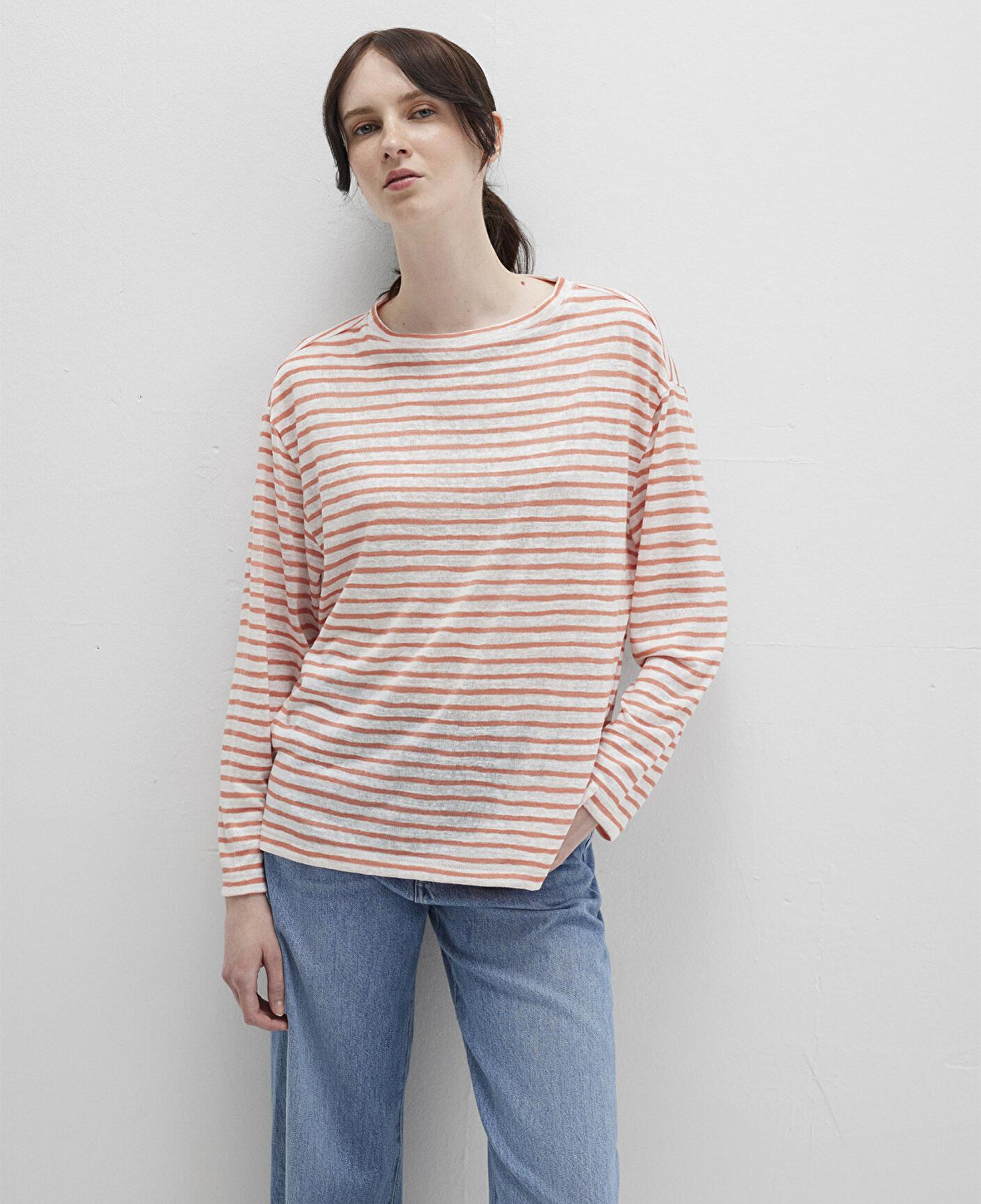 Mavi Turuncu Çizgili Tişört Loose Fit / Bol Rahat Kesim 1612664-90710