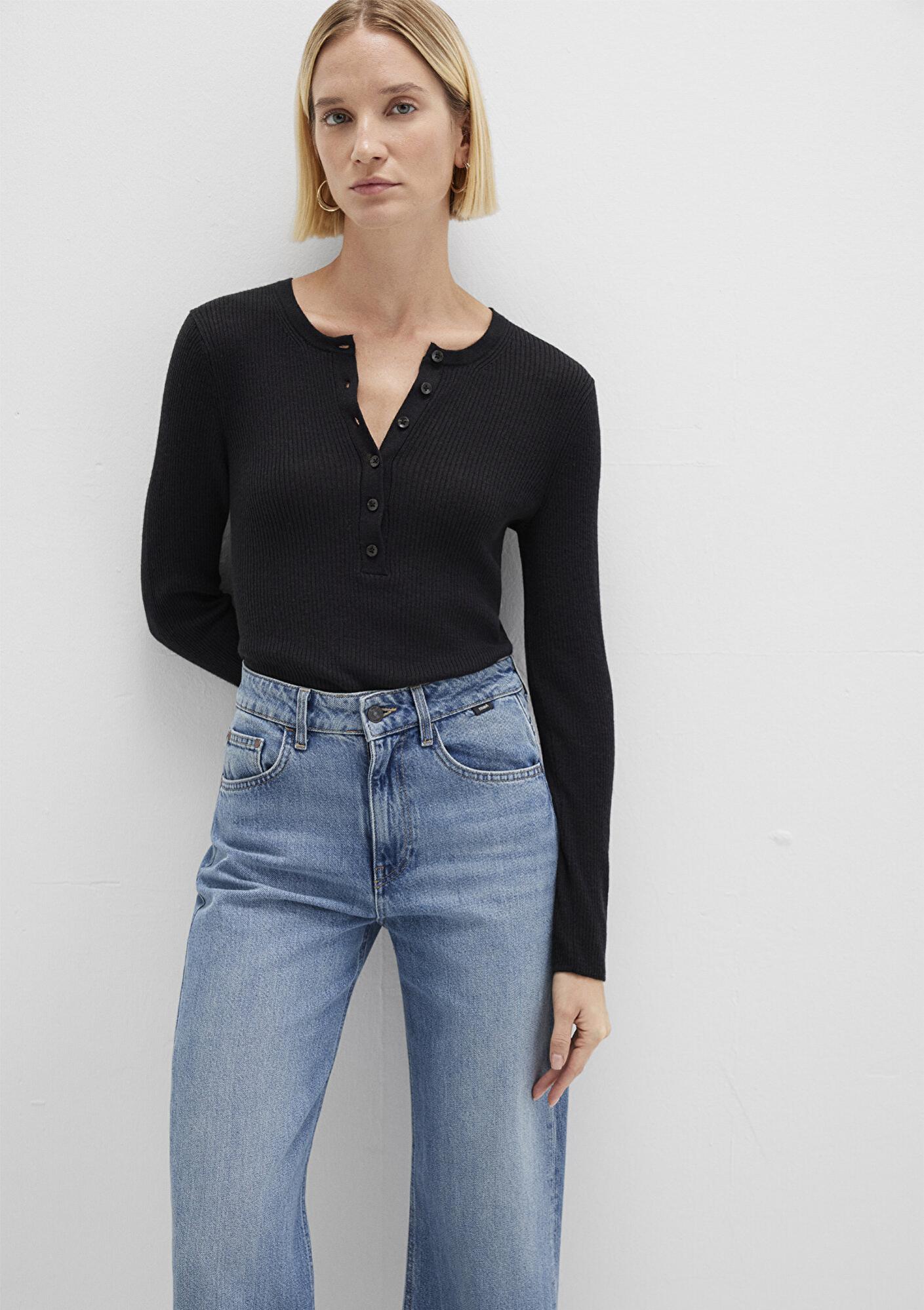 Mavi Yün Karışımlı Düğme Detaylı Antrasit Kazak Fitted / Vücuda Oturan Kesim 1710730-80023