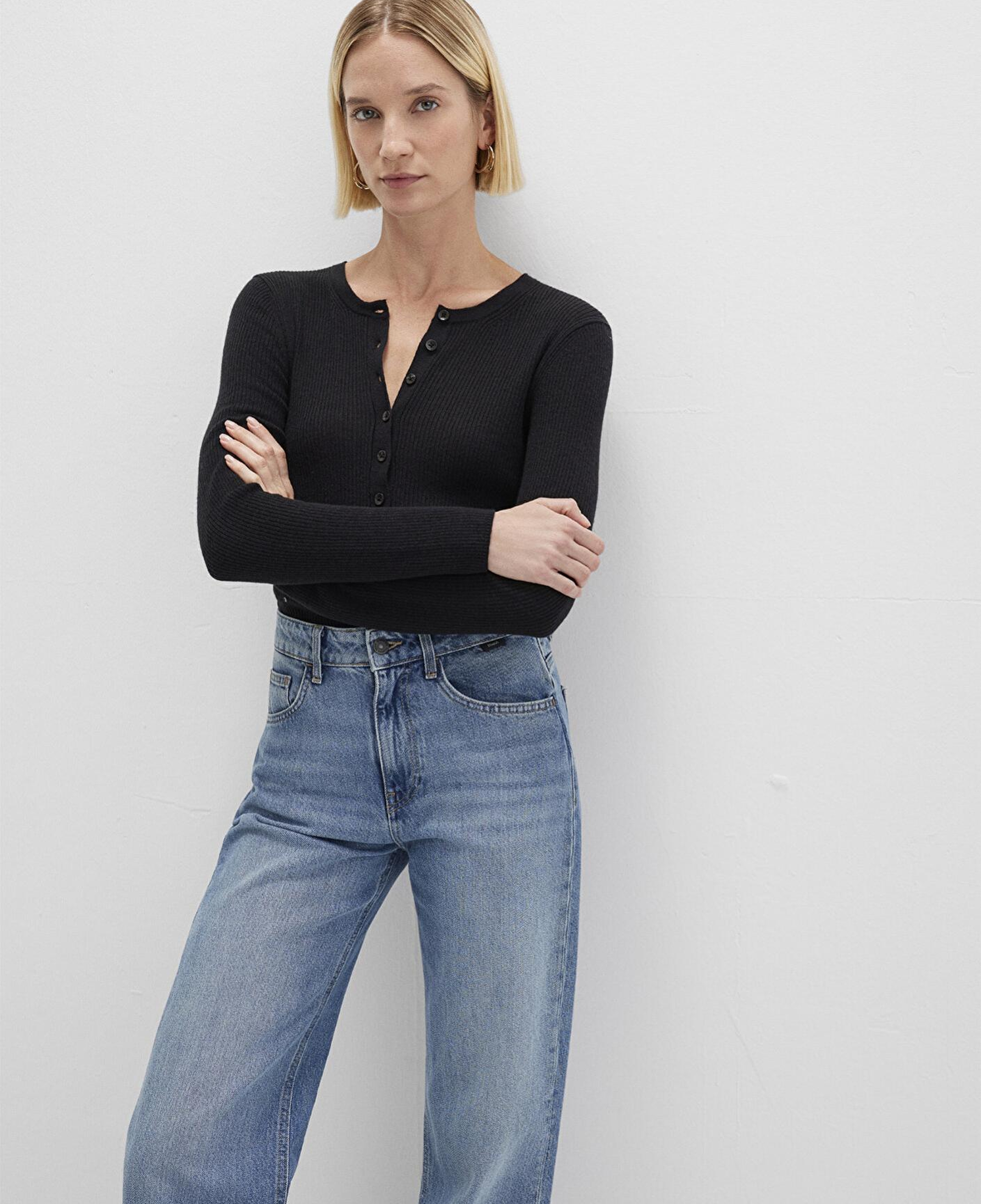 Mavi Yün Karışımlı Düğme Detaylı Antrasit Kazak Fitted / Vücuda Oturan Kesim 1710730-80023