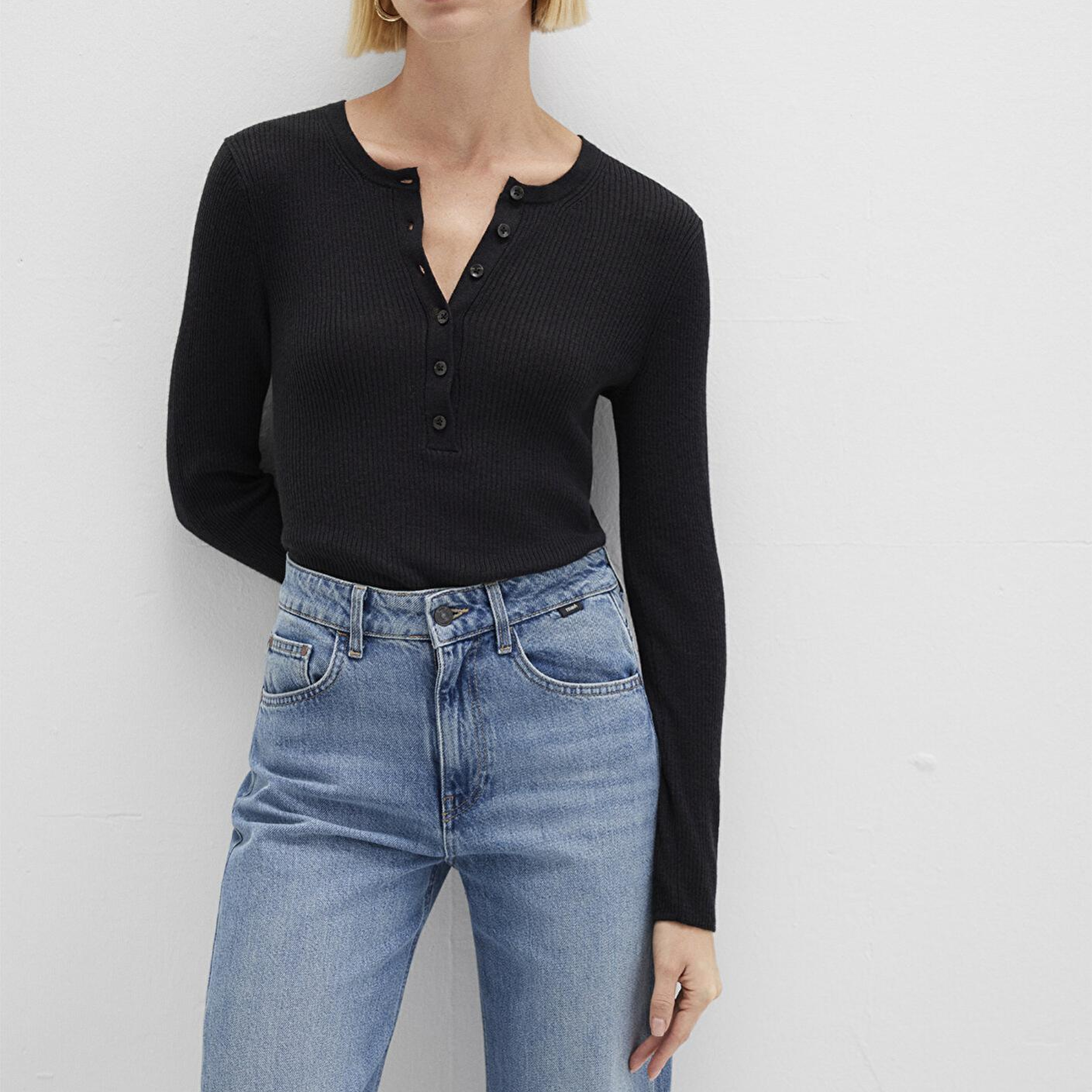 Mavi Yün Karışımlı Düğme Detaylı Antrasit Kazak Fitted / Vücuda Oturan Kesim 1710730-80023