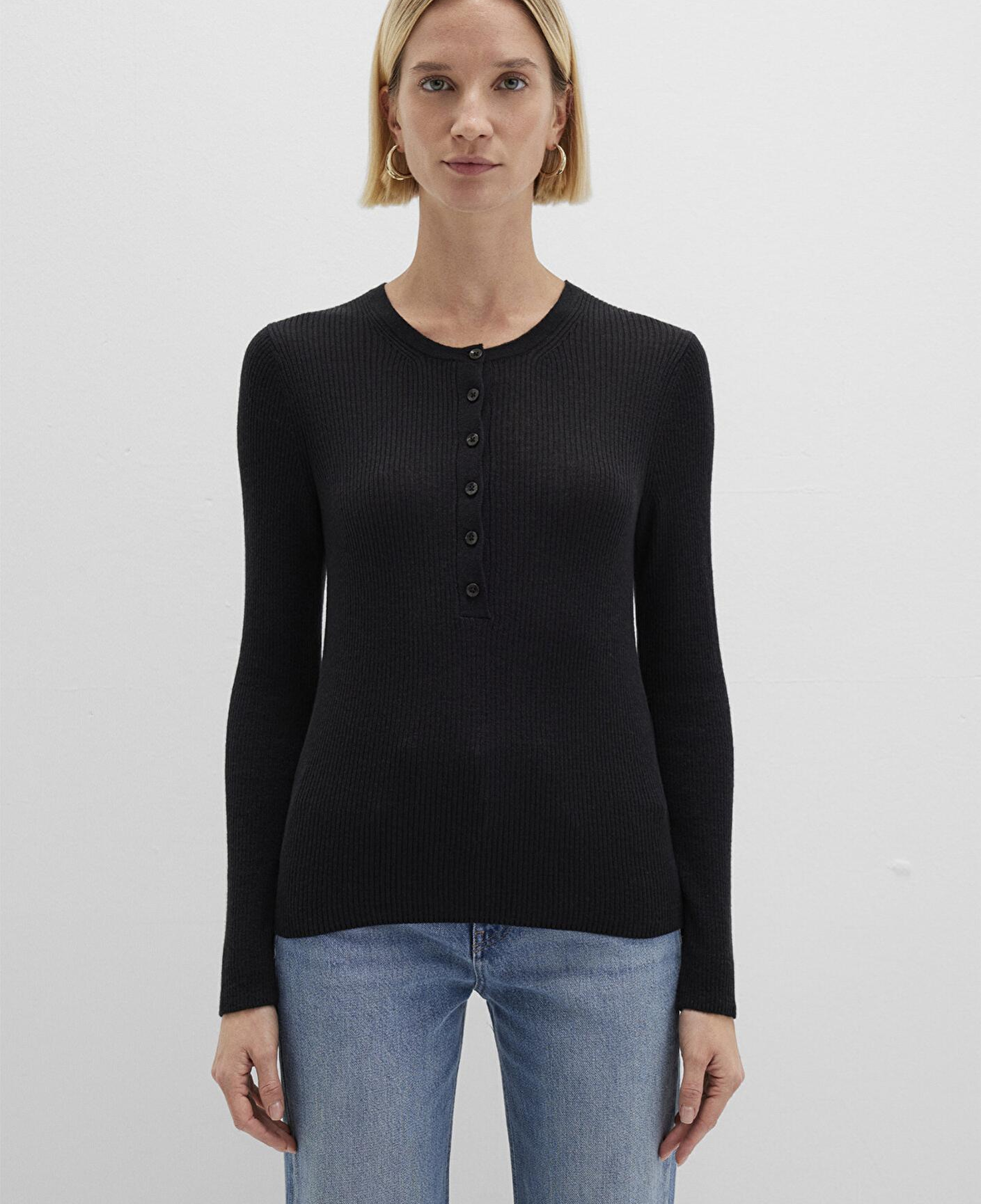 Mavi Yün Karışımlı Düğme Detaylı Antrasit Kazak Fitted / Vücuda Oturan Kesim 1710730-80023