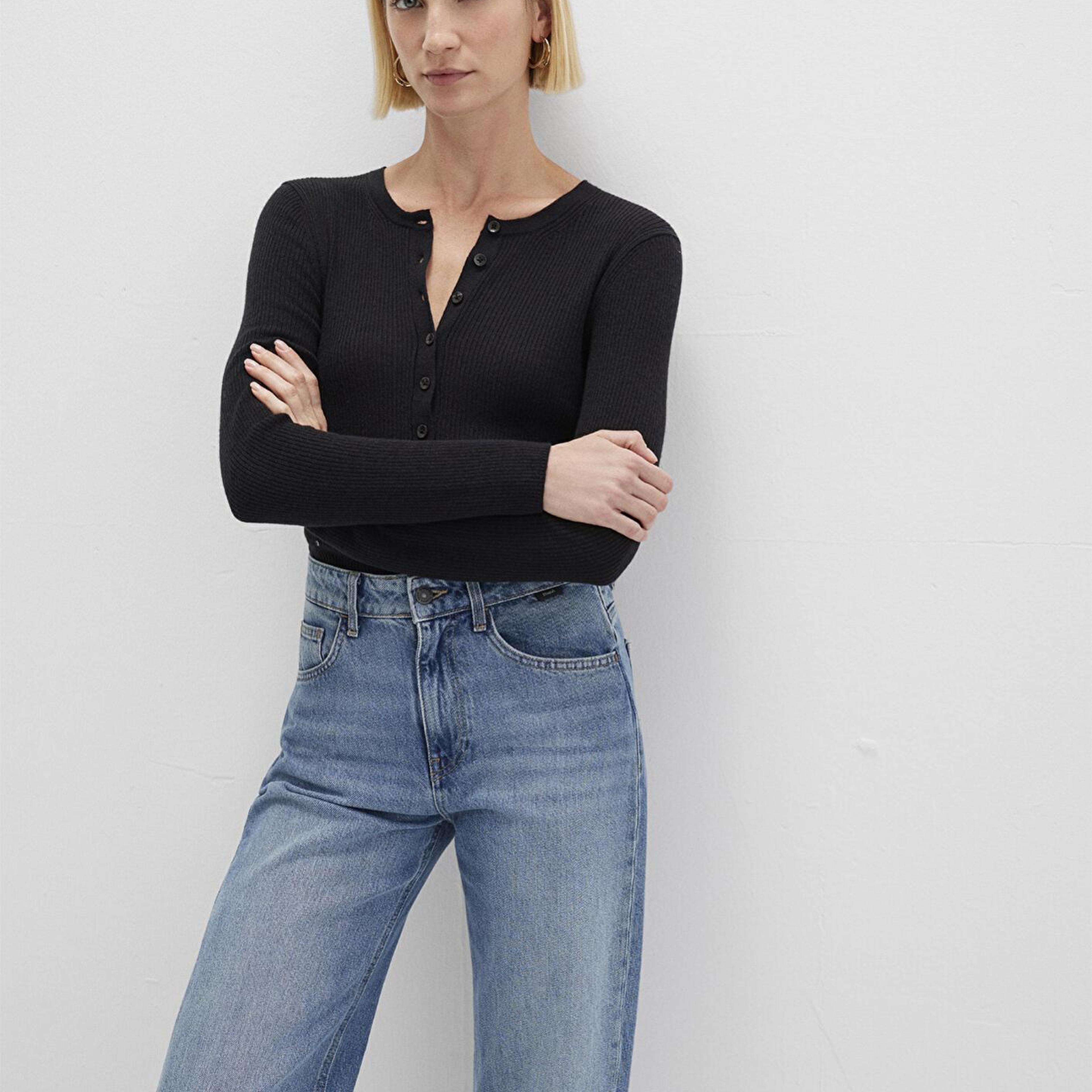 Mavi Yün Karışımlı Düğme Detaylı Antrasit Kazak Fitted / Vücuda Oturan Kesim 1710730-80023