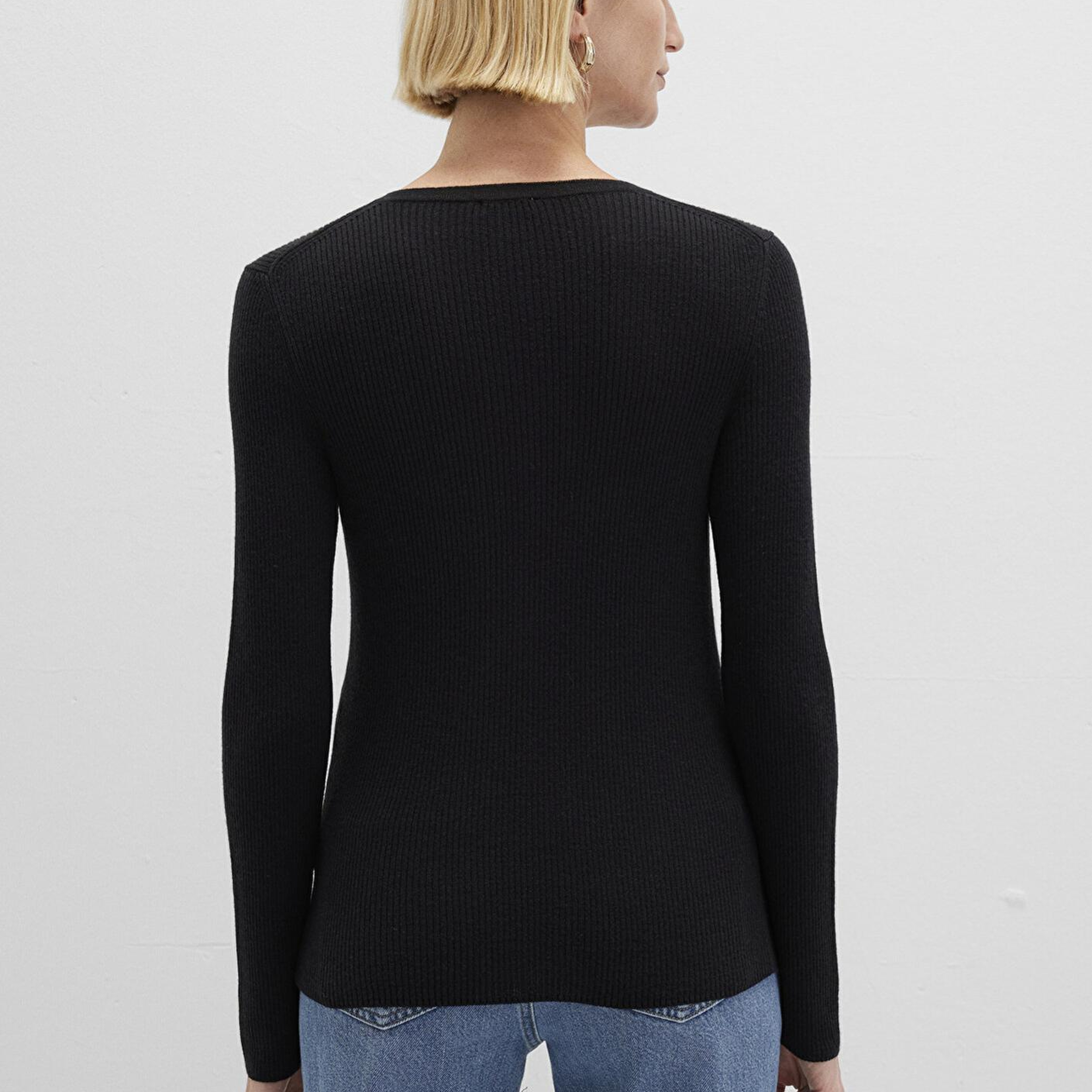 Mavi Yün Karışımlı Düğme Detaylı Antrasit Kazak Fitted / Vücuda Oturan Kesim 1710730-80023