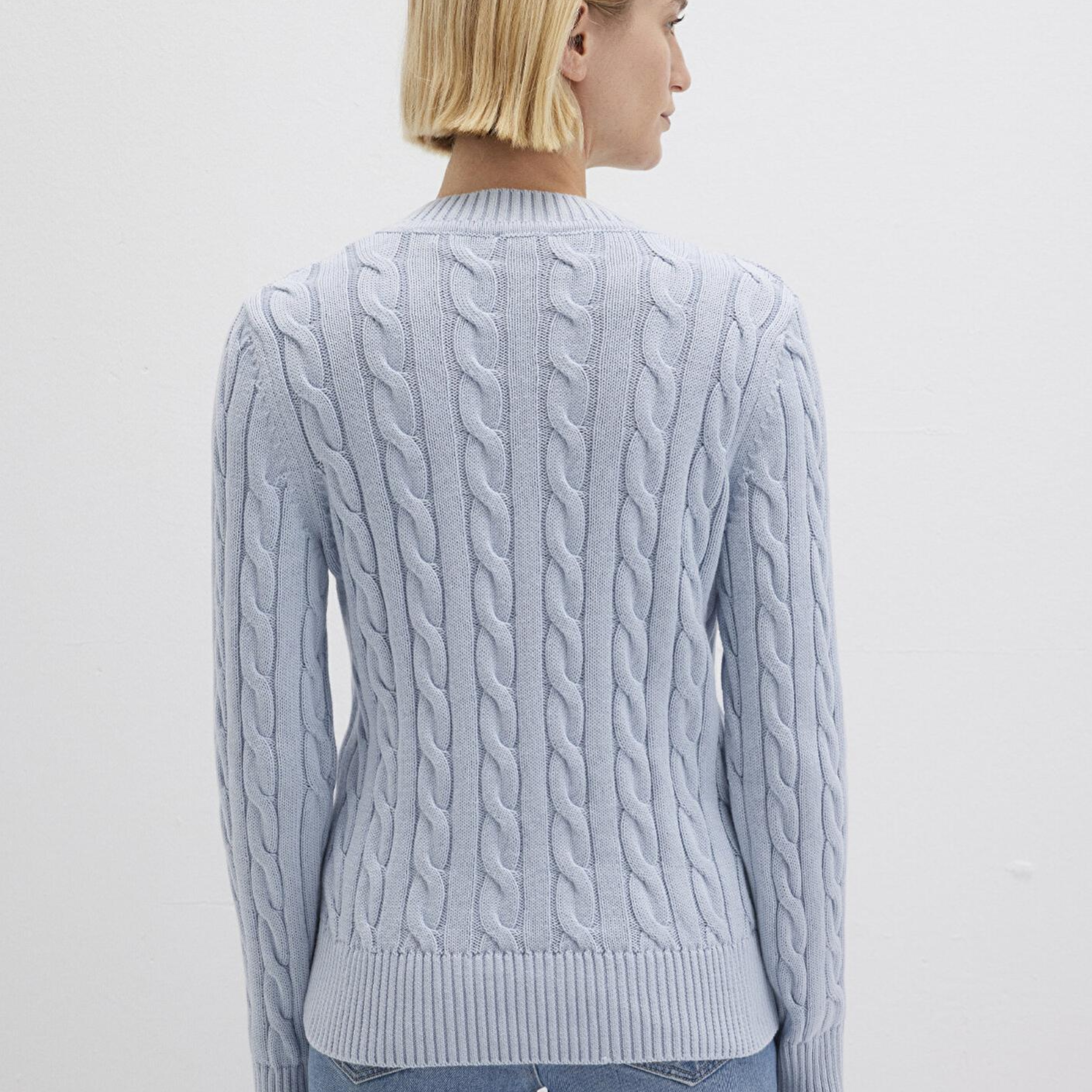 Mavi İpek Karışımlı V Yaka Mavi Kazak Slim Fit / Dar Kesim 1710720-70813