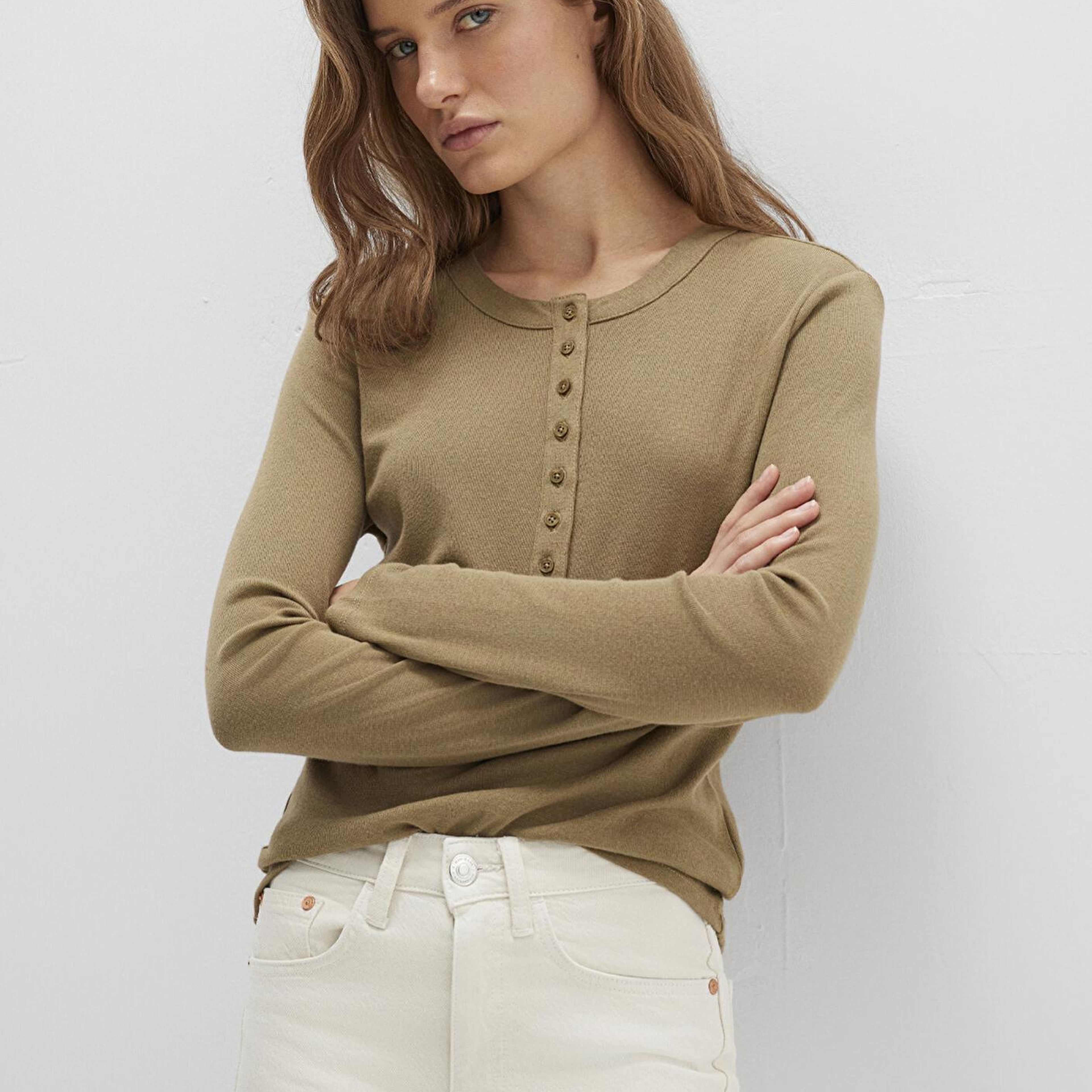 Mavi Düğme Detaylı Haki Tişört Slim Fit / Dar Kesim 1613401-71567
