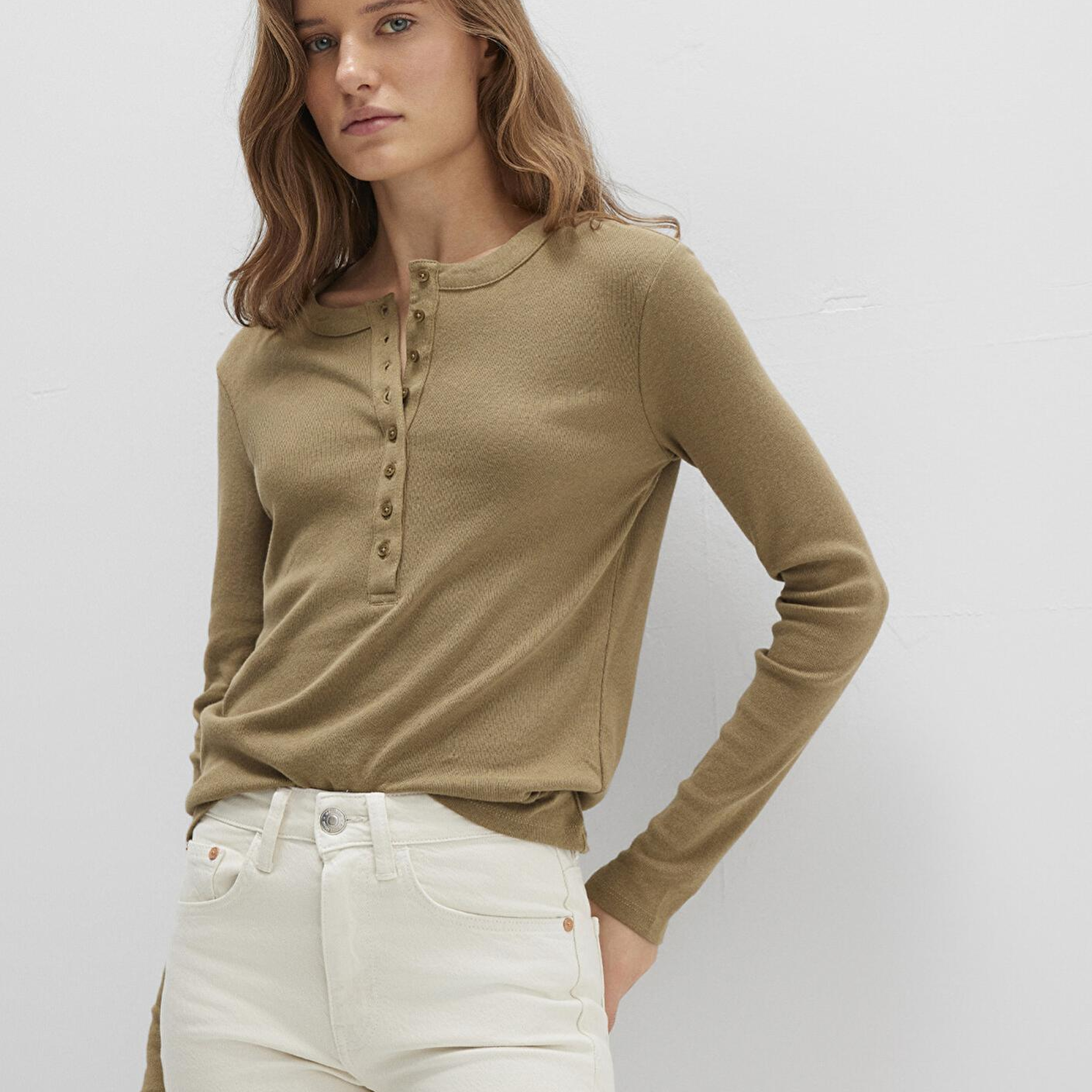 Mavi Düğme Detaylı Haki Tişört Slim Fit / Dar Kesim 1613401-71567