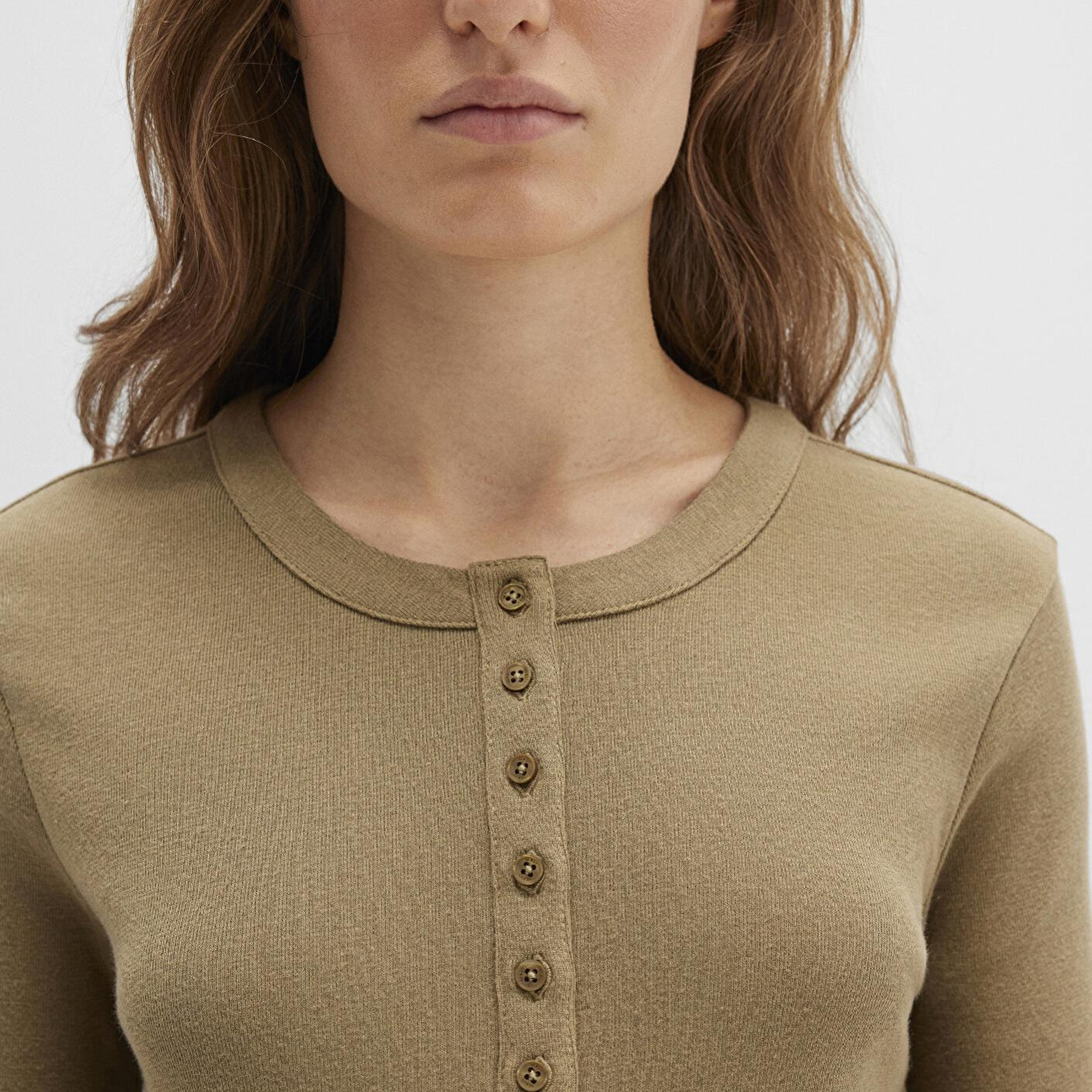 Mavi Düğme Detaylı Haki Tişört Slim Fit / Dar Kesim 1613401-71567