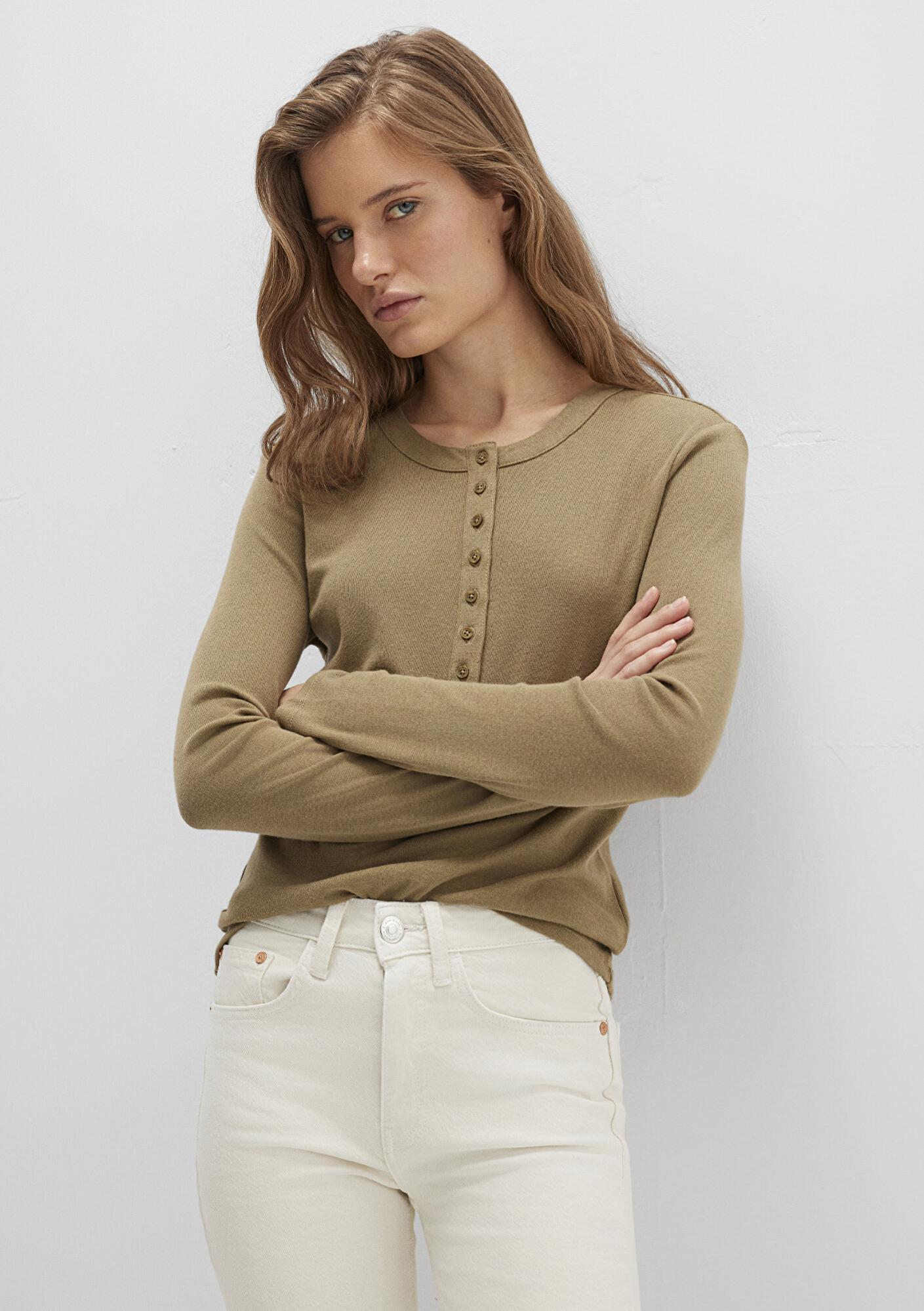 Mavi Düğme Detaylı Haki Tişört Slim Fit / Dar Kesim 1613401-71567