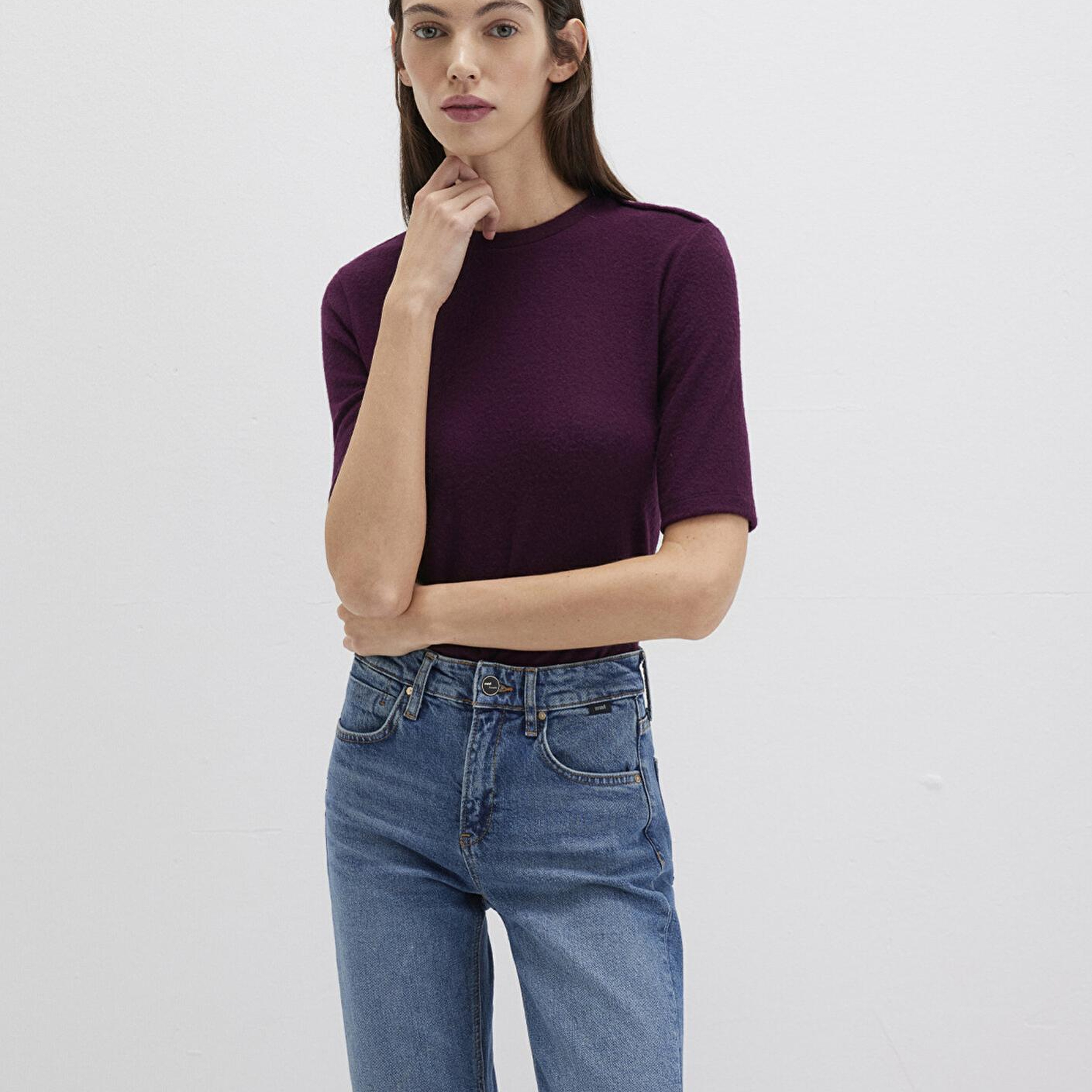 Mavi Mor Tişört Fitted / Vücuda Oturan Kesim 1613332-70394